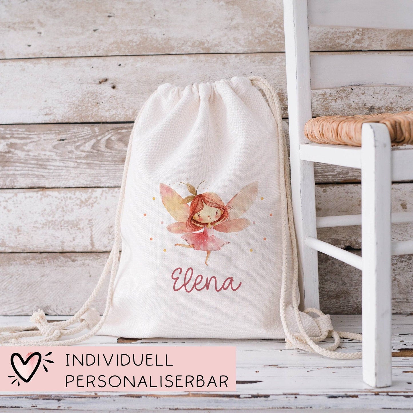 Kinder-Beutel Ballerina Fee mit Namen personalisiert Personalisierter Turnbeutel | Rucksack als Sportbeutel für Schule, Kindergarten, Wäsche kleinebuchstaben