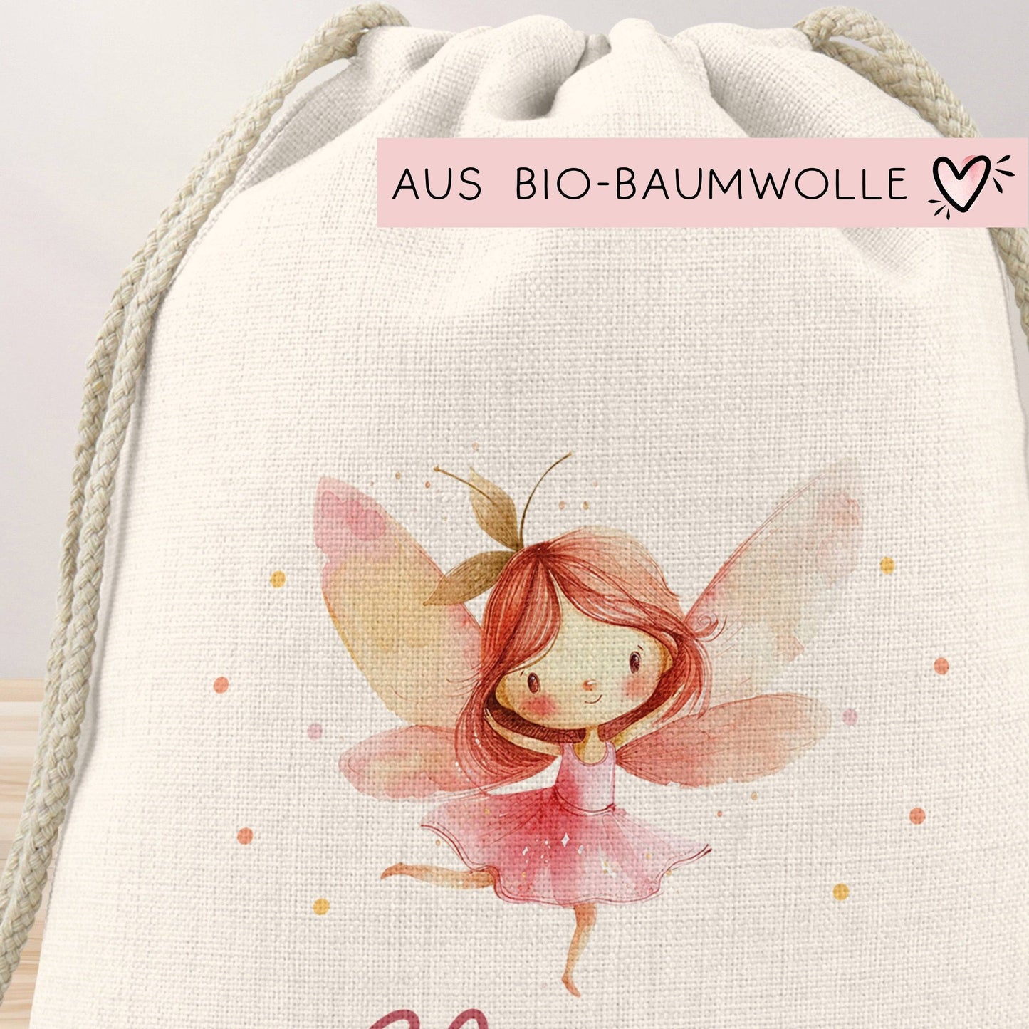 Kinder-Beutel Ballerina Fee mit Namen personalisiert Personalisierter Turnbeutel | Rucksack als Sportbeutel für Schule, Kindergarten, Wäsche kleinebuchstaben