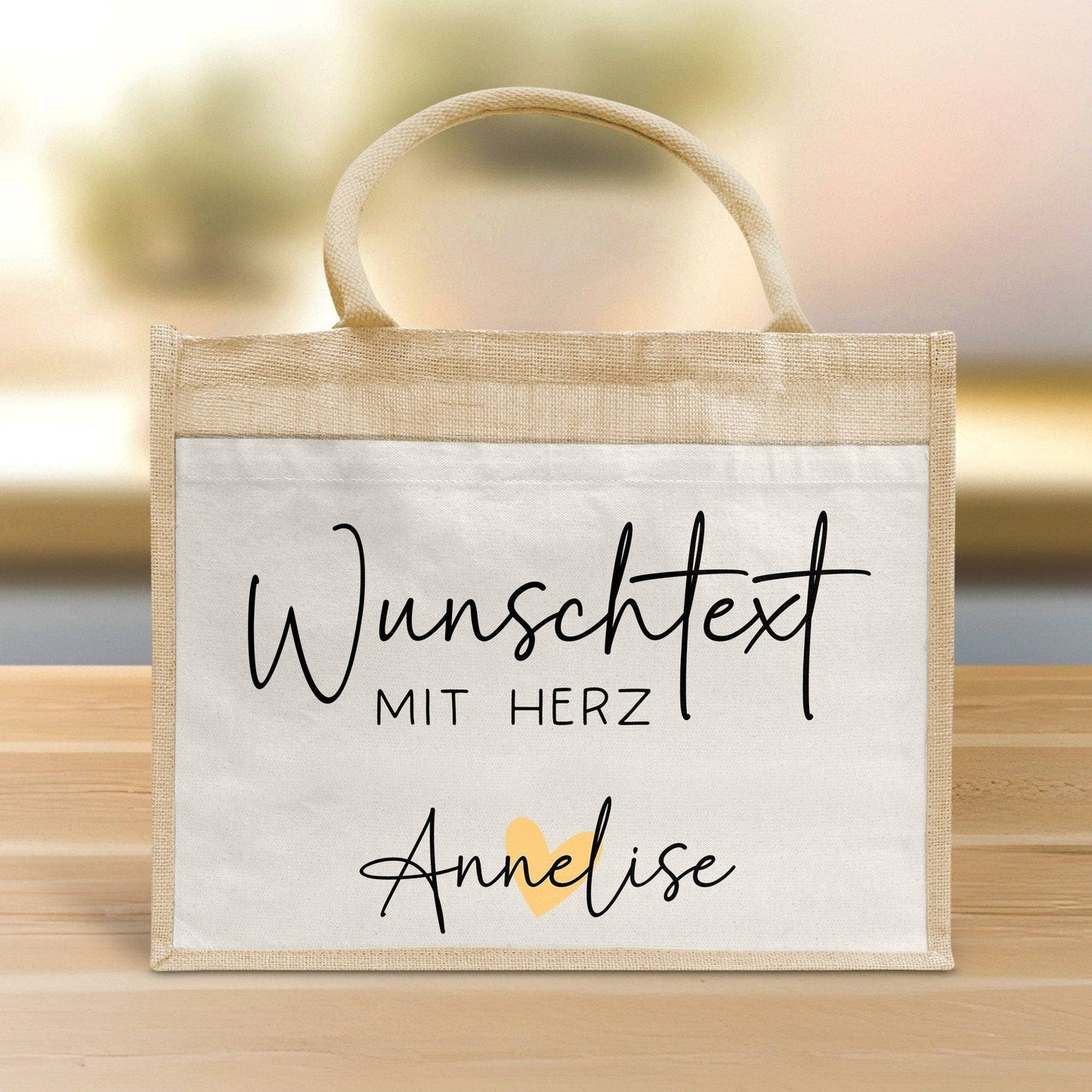 Tagesmutter mit Herz Tasche mit Namen - kleines Geschenk - Dankeschön Juteasche Abschiedsgeschenk - Beste Tagesmutter mit Wunschtext kleinebuchstaben