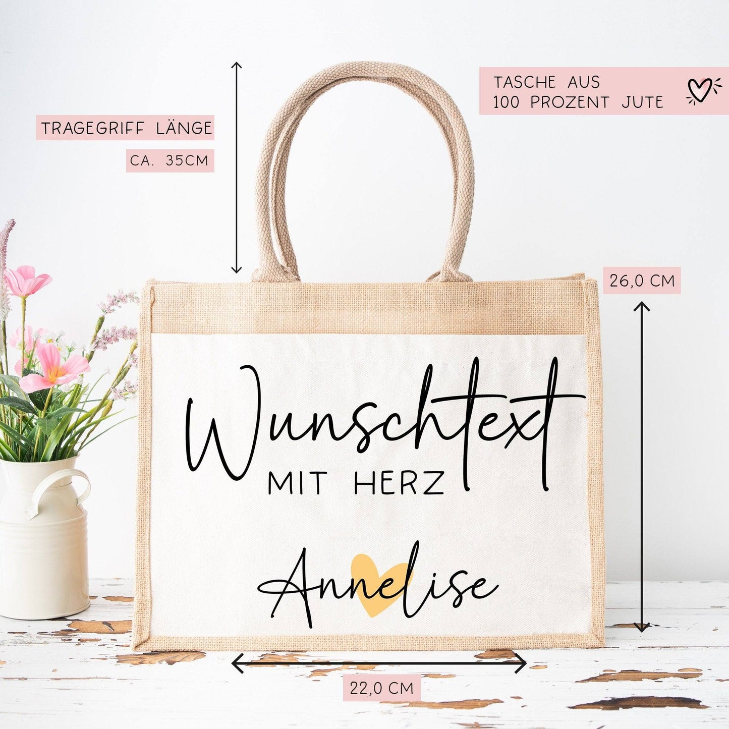 Tagesmutter mit Herz Tasche mit Namen - kleines Geschenk - Dankeschön Juteasche Abschiedsgeschenk - Beste Tagesmutter mit Wunschtext kleinebuchstaben