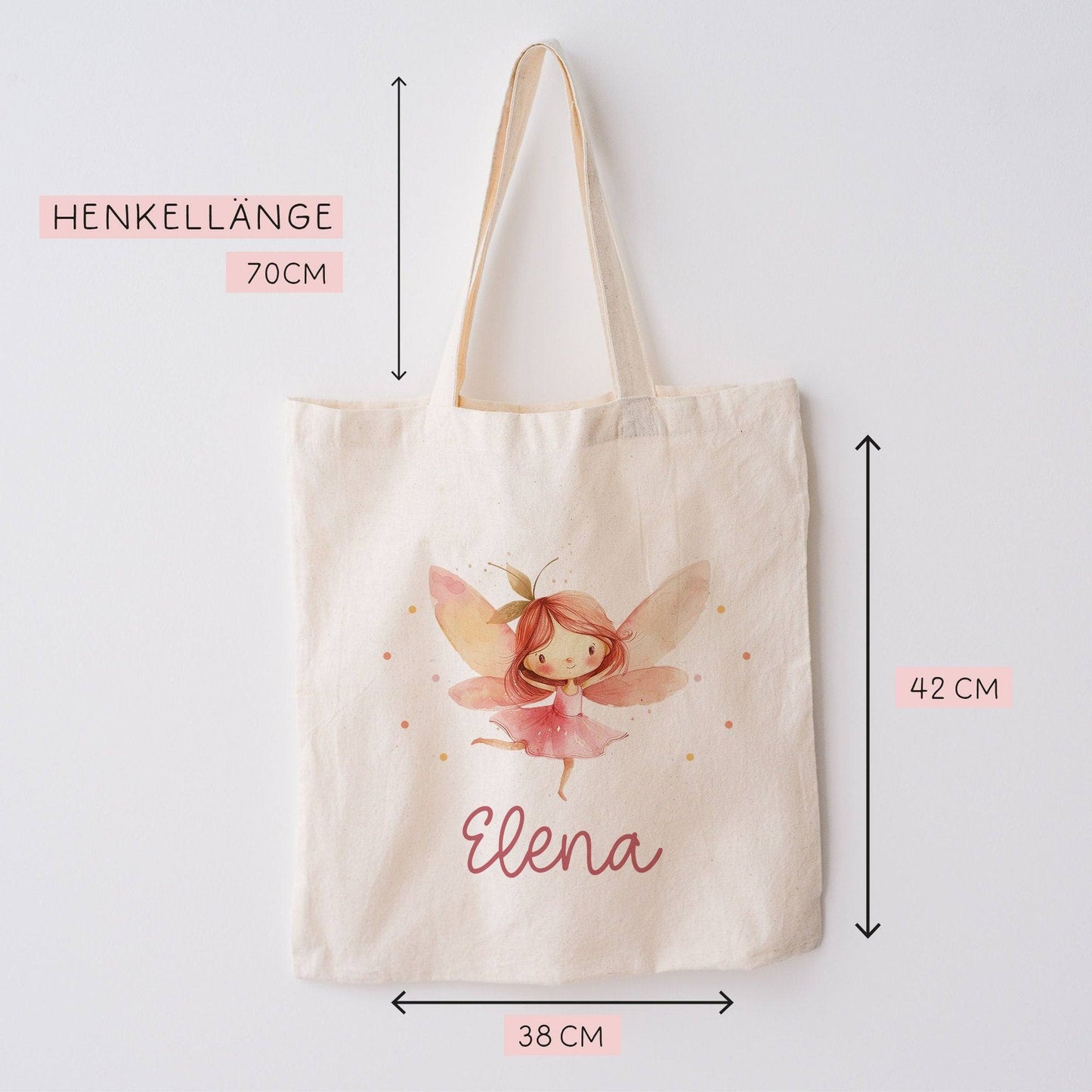 Ballerina Fee Stofftasche Einkaufstasche Kinder-Beutel mit Namen als Sporttasche, Wechselwäsche, Tragetasche -für Kita Schule & Kindergarten kleinebuchstaben