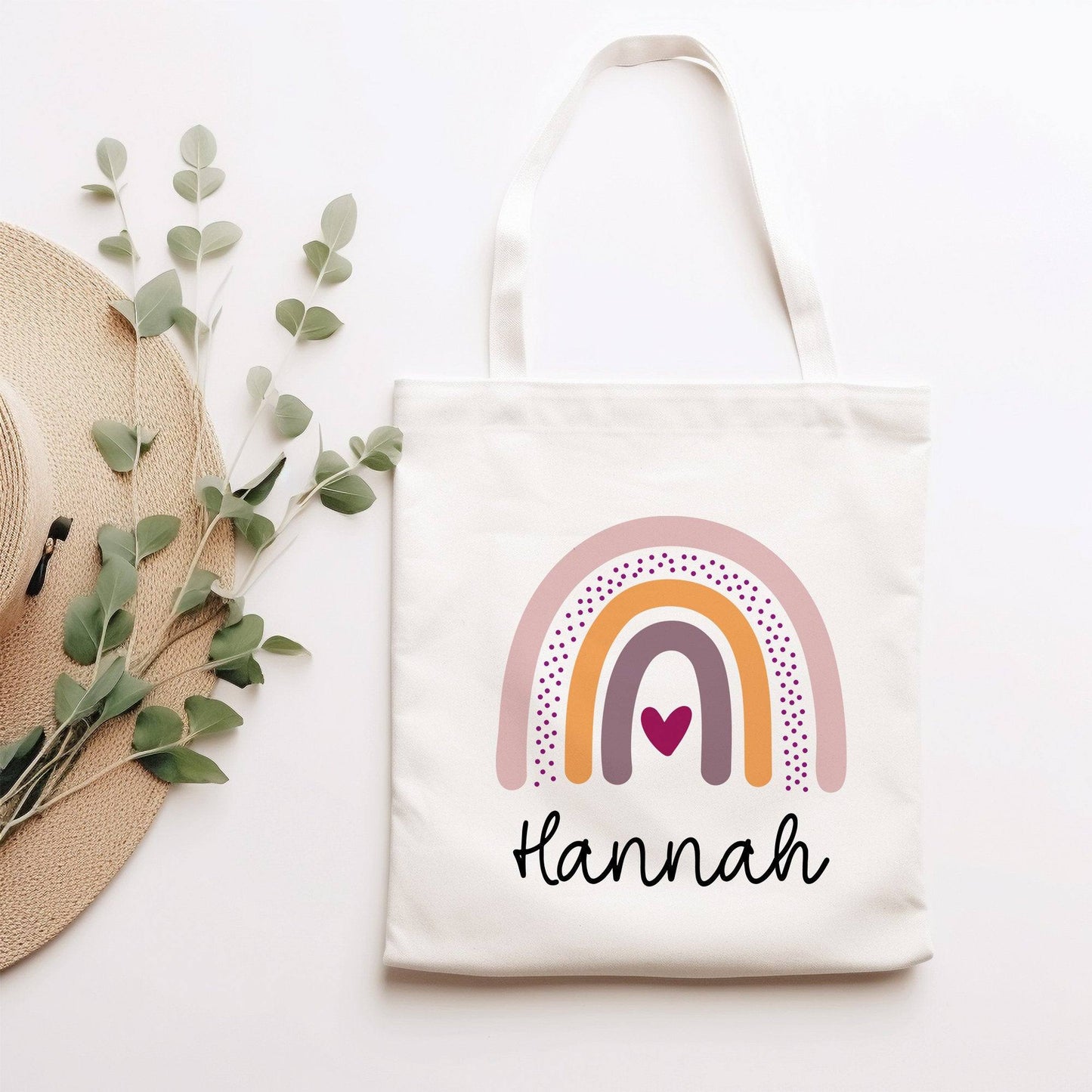 Regenbogen Orange Stofftasche Tasche Kinder-Beutel mit Namen als Sporttasche, Wechselwäsche, Tragetasche - Kita, Schule & Kindergarten - 04 kleinebuchstaben