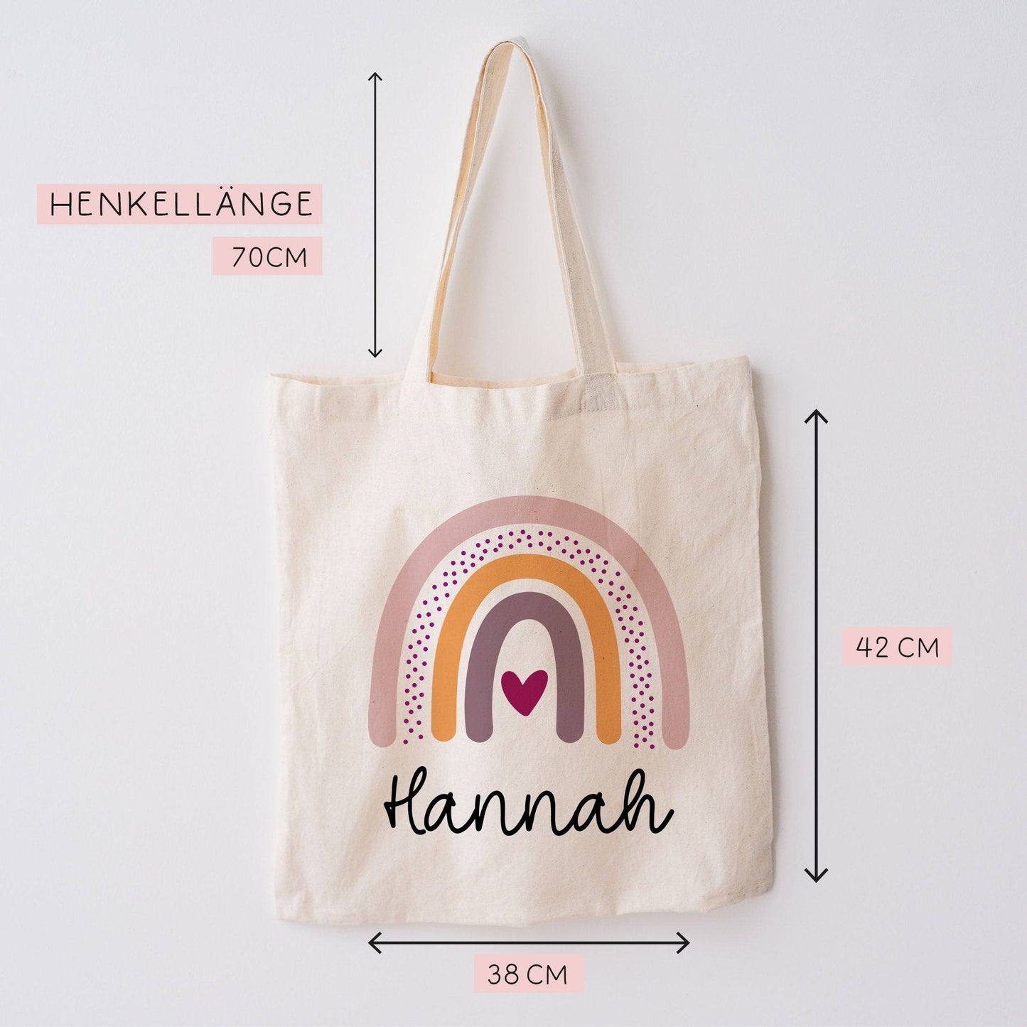 Regenbogen Orange Stofftasche Tasche Kinder-Beutel mit Namen als Sporttasche, Wechselwäsche, Tragetasche - Kita, Schule & Kindergarten - 04 kleinebuchstaben