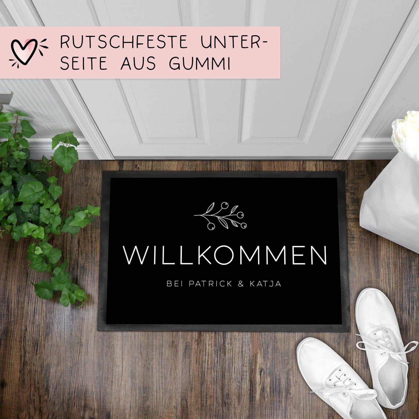 Personalisierte Fußmatte - Herzlich Willkommen - Fussmatte mit Wunschnamen oder Familiennamen | 60 x 40 cm | Geschenkidee zum Umzug & Einzug kleinebuchstaben