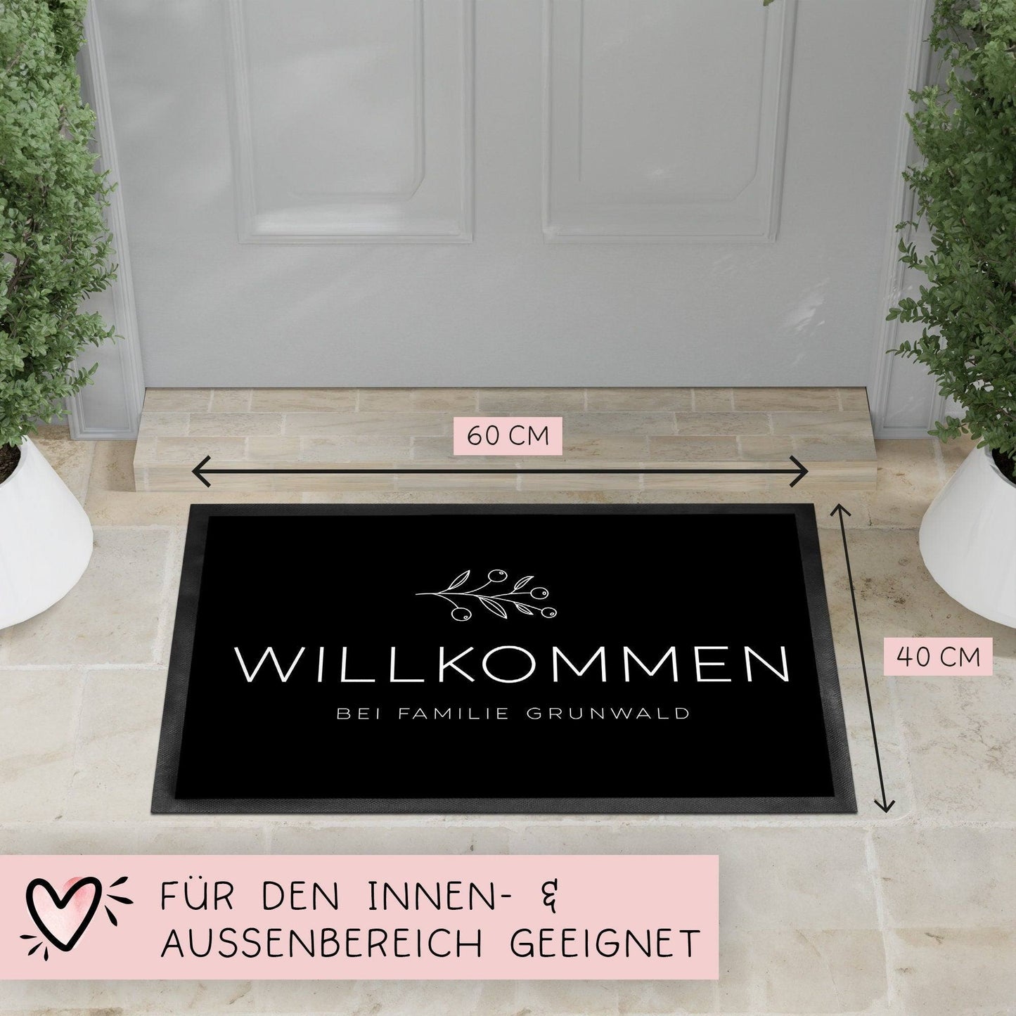 Personalisierte Fußmatte - Herzlich Willkommen - Fussmatte mit Wunschnamen oder Familiennamen | 60 x 40 cm | Geschenkidee zum Umzug & Einzug kleinebuchstaben