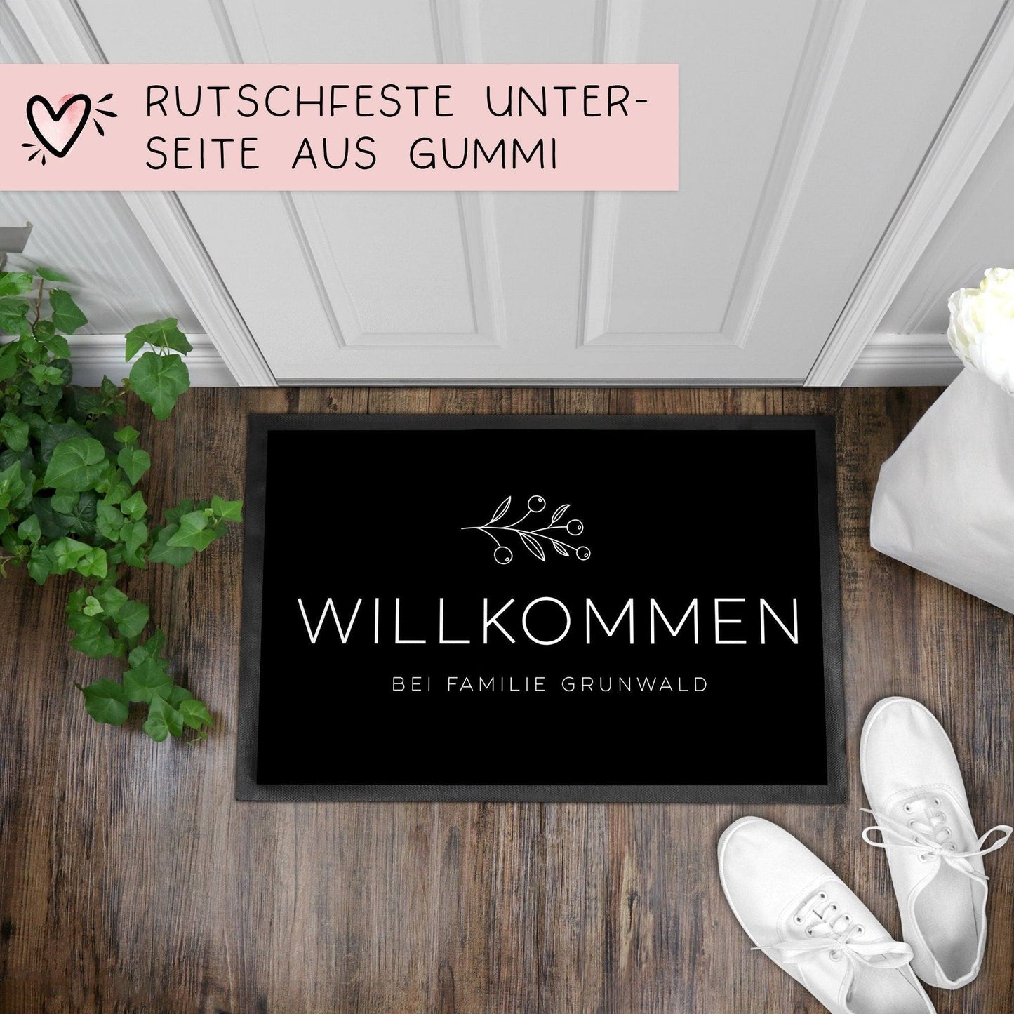Personalisierte Fußmatte - Herzlich Willkommen - Fussmatte mit Wunschnamen oder Familiennamen | 60 x 40 cm | Geschenkidee zum Umzug & Einzug kleinebuchstaben