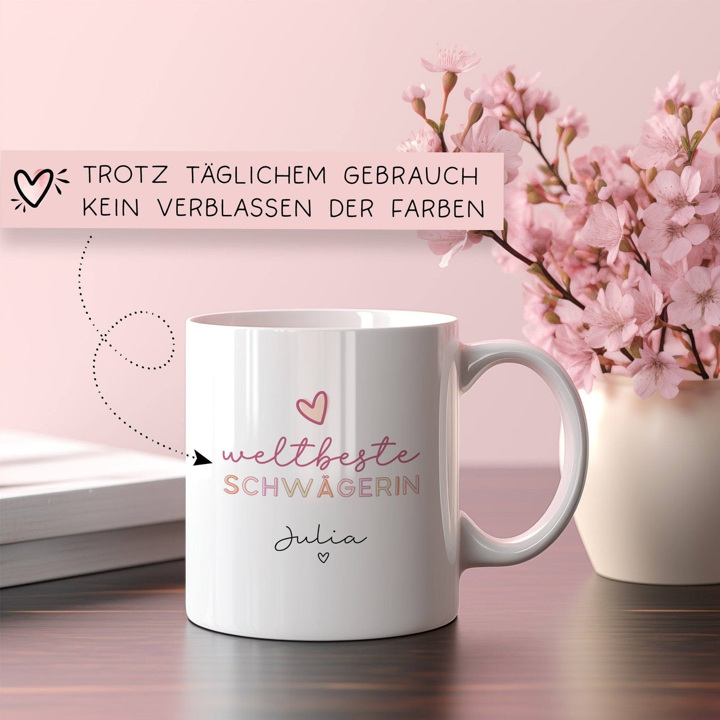 Weltbeste Schwägerin Tasse mit Namen - Personalisierte Schwägerin Tasse Kaffeetasse Geschenk Keramik Geburtstagsgeschenk kleinebuchstaben Weltbeste Schwägerin Innen & Henkel Weiß