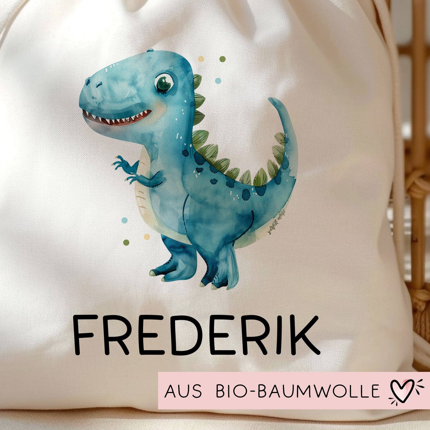 Tyrannosaurus Rex Turnbeutel Dino Dinosaurier Personalisierter mit Wunschnamen | Rucksack Schule, Kindergarten,KITA,Wäschebeutel,Sportbeutel kleinebuchstaben