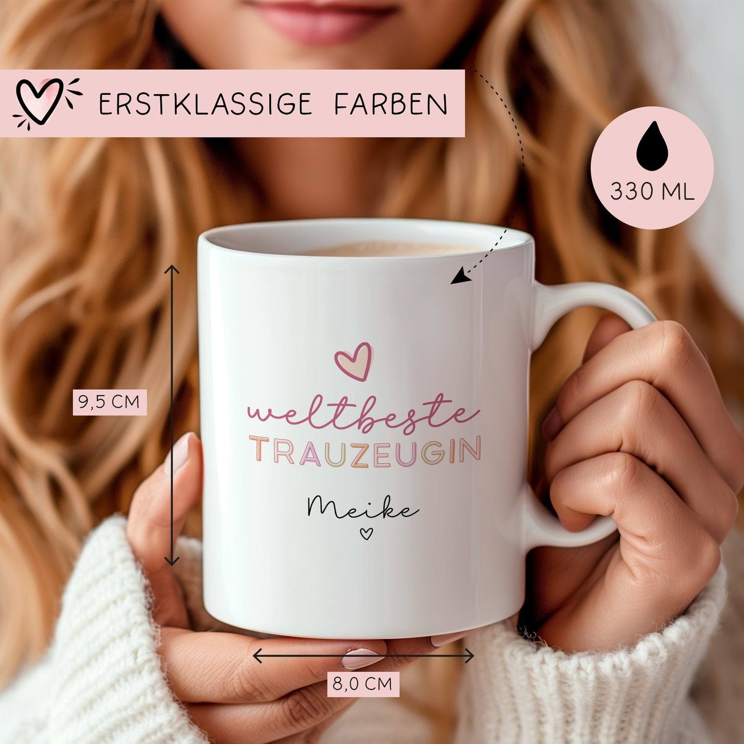 Weltbeste Trauzeugin Tasse mit Namen - Geschenk personalisiert Geschenk Trauzeugin Brautjungfer zum Geburtstag, Ostern, Weihnachten kleinebuchstaben