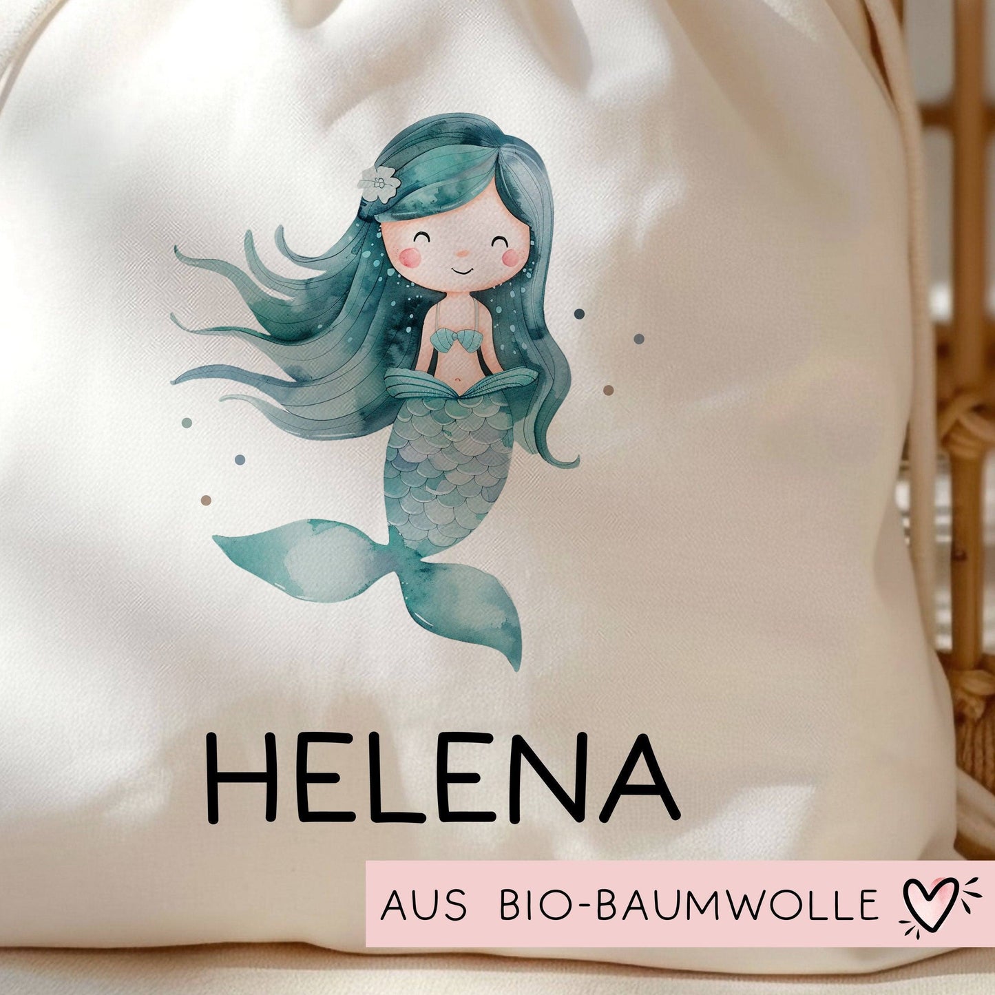 Turnbeutel Meerjungfrau Personalisiert | Nixe mit Wunschnamen Rucksack Schule, Kindergarten, KITA, Wäschebeutel, Sportbeutel, Wechselwäsche kleinebuchstaben
