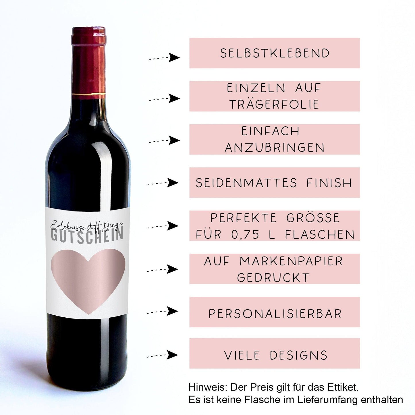 Weinflaschen-Etikett | Erlebnisse statt Dinge Gutschein | Personalisiertes Wein Flaschen Etikett | Rubbellos Weinetikett Weihnachten kleinebuchstaben