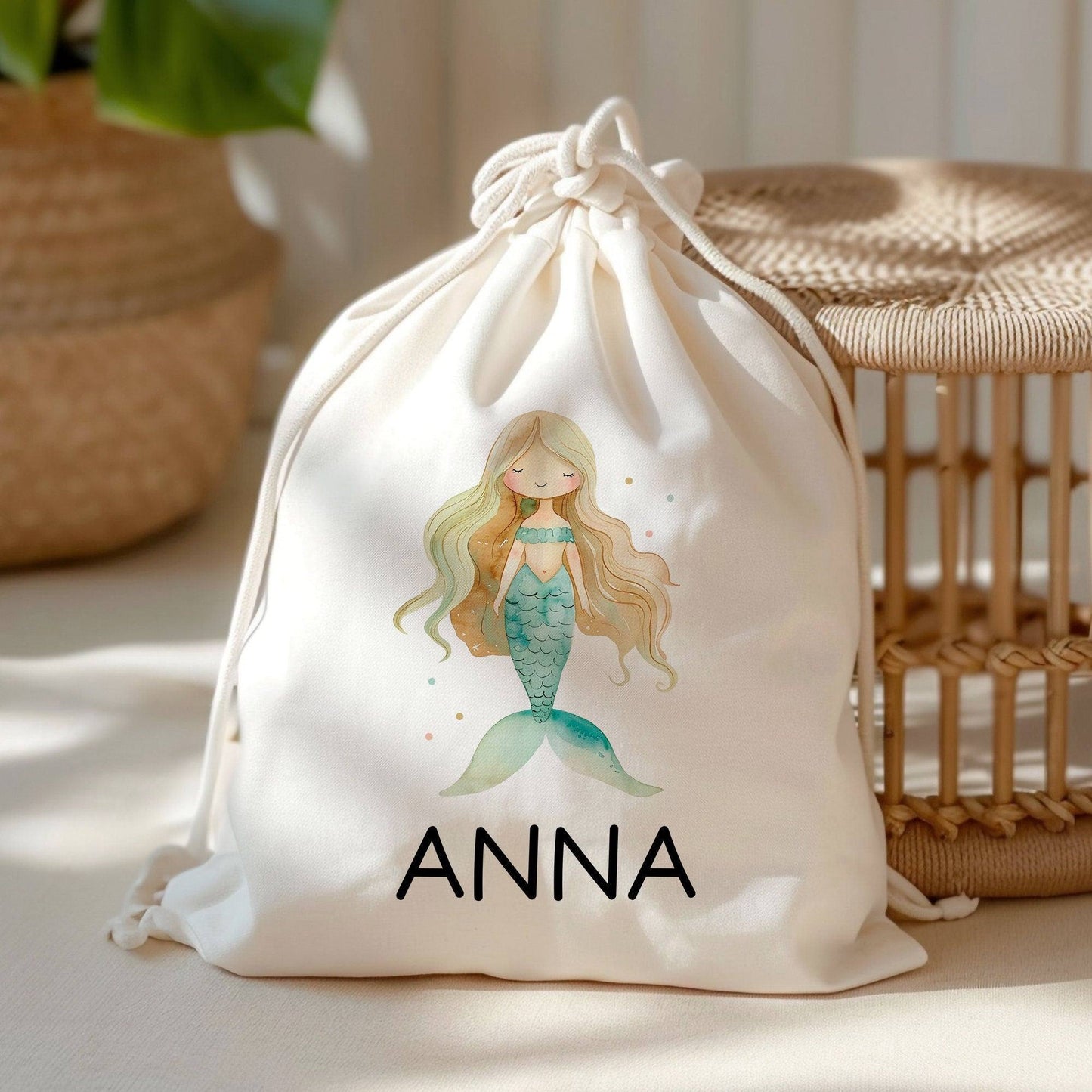 Meerjungfrau Turnbeutel Personalisiert | Nixe mit Wunschnamen Rucksack Schule, Kindergarten, KITA, Wäschebeutel, Sportbeutel, Wechselwäsche kleinebuchstaben Meerjungfrau 08 Turnbeutel
