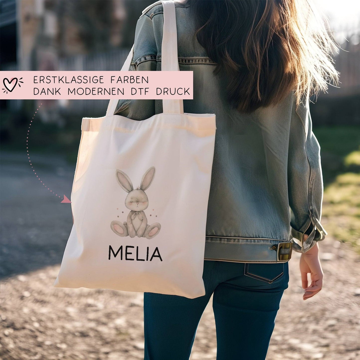 Kinder-Beutel mit Namen personalisiert - Hase - Stofftasche als Sporttasche, Wechselwäsche, Tragetasche - Kita, Schule & Kindergarten kleinebuchstaben