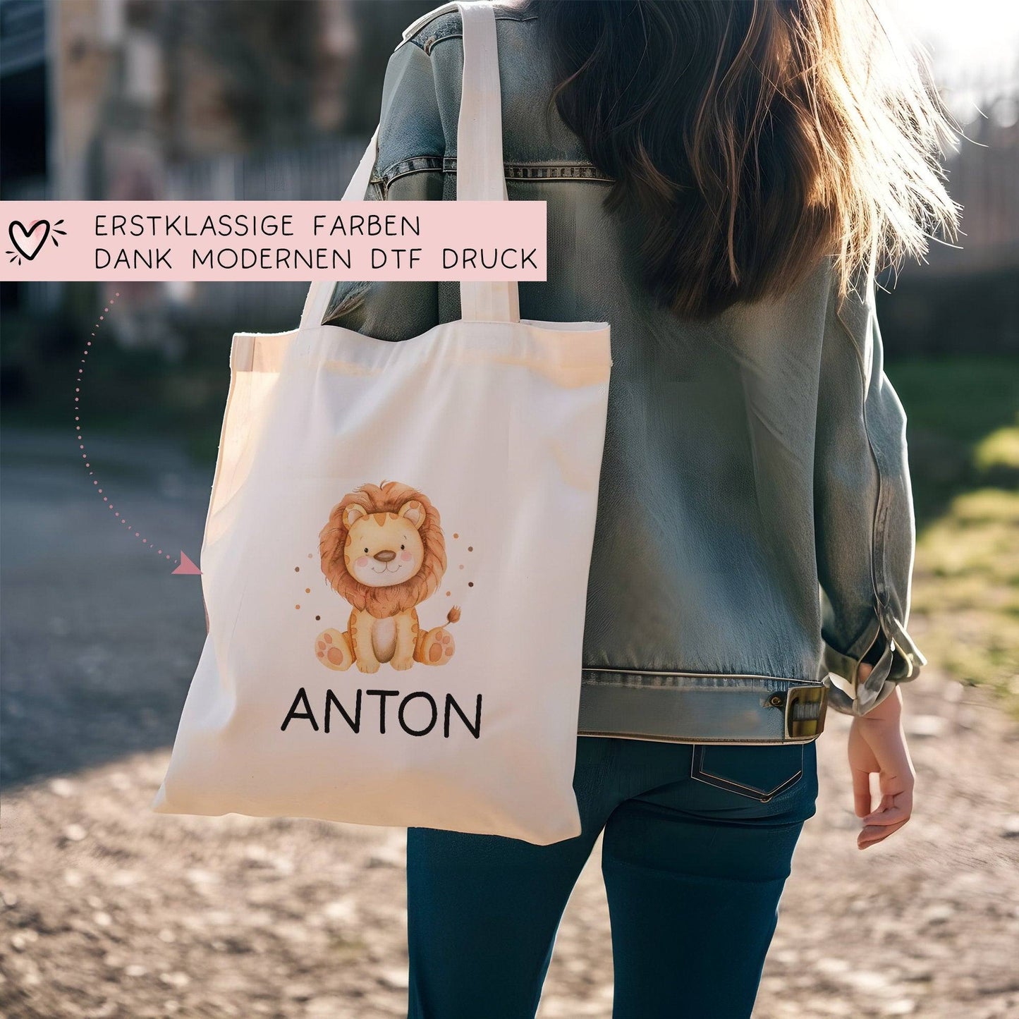 Einschulung Stofftasche mit Namen Löwe personalisiert Kinder-Beutel als Sporttasche, Wechselwäsche, Stoffbeutel -Kita, Schule & Kindergarten kleinebuchstaben