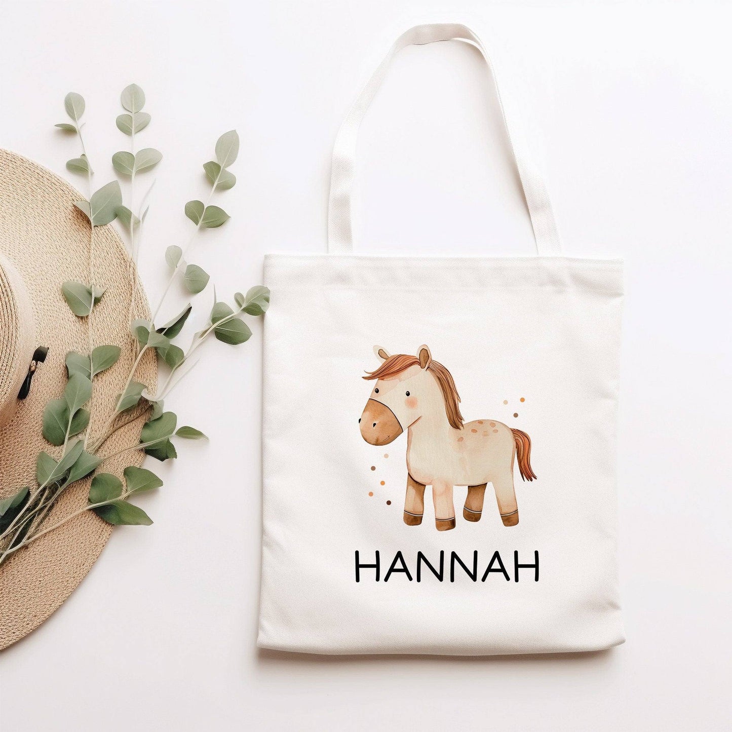 Einschulung Stofftasche mit Namen Pferd personalisiert Kinder-Beutel als Sporttasche, Wechselwäsche, Stoffbeutel Kita, Schule & Kindergarten kleinebuchstaben Pferd Stofftasche