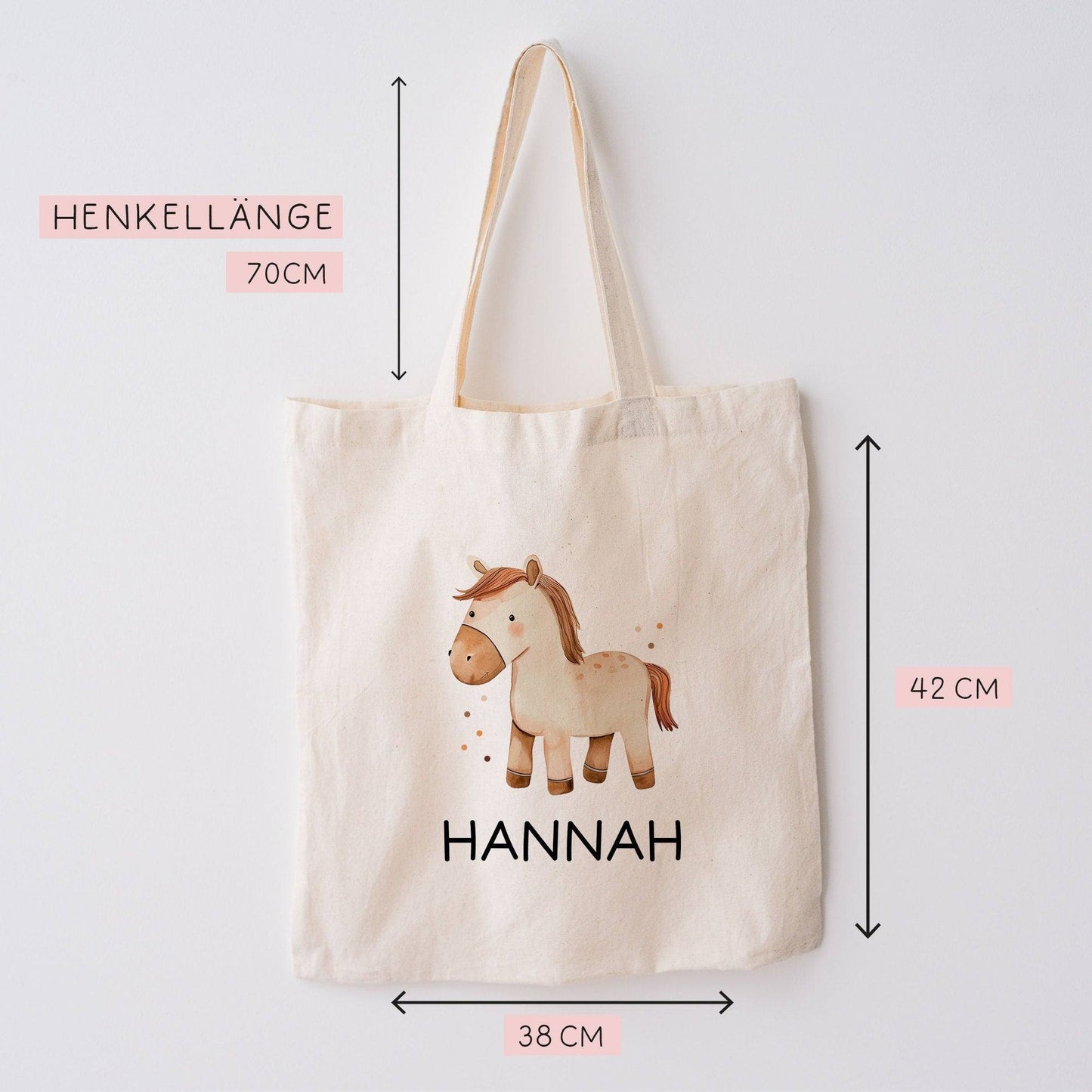 Einschulung Stofftasche mit Namen Pferd personalisiert Kinder-Beutel als Sporttasche, Wechselwäsche, Stoffbeutel Kita, Schule & Kindergarten kleinebuchstaben