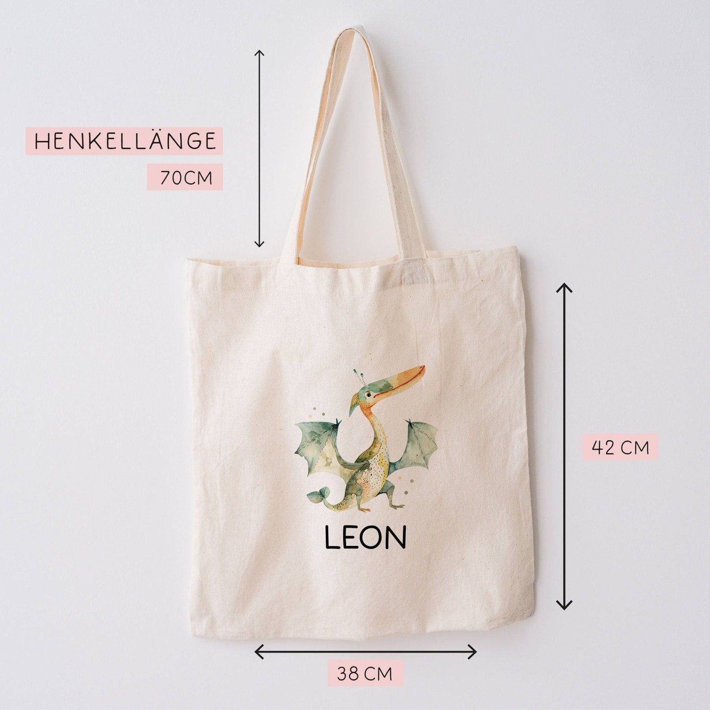Stofftasche Tasche Dinosaurier Dino Pteranodon personalisiert Kinder-Beutel als Sporttasche, Wechselwäsche, Stoffbeutel Kita, KIGA & Schule kleinebuchstaben