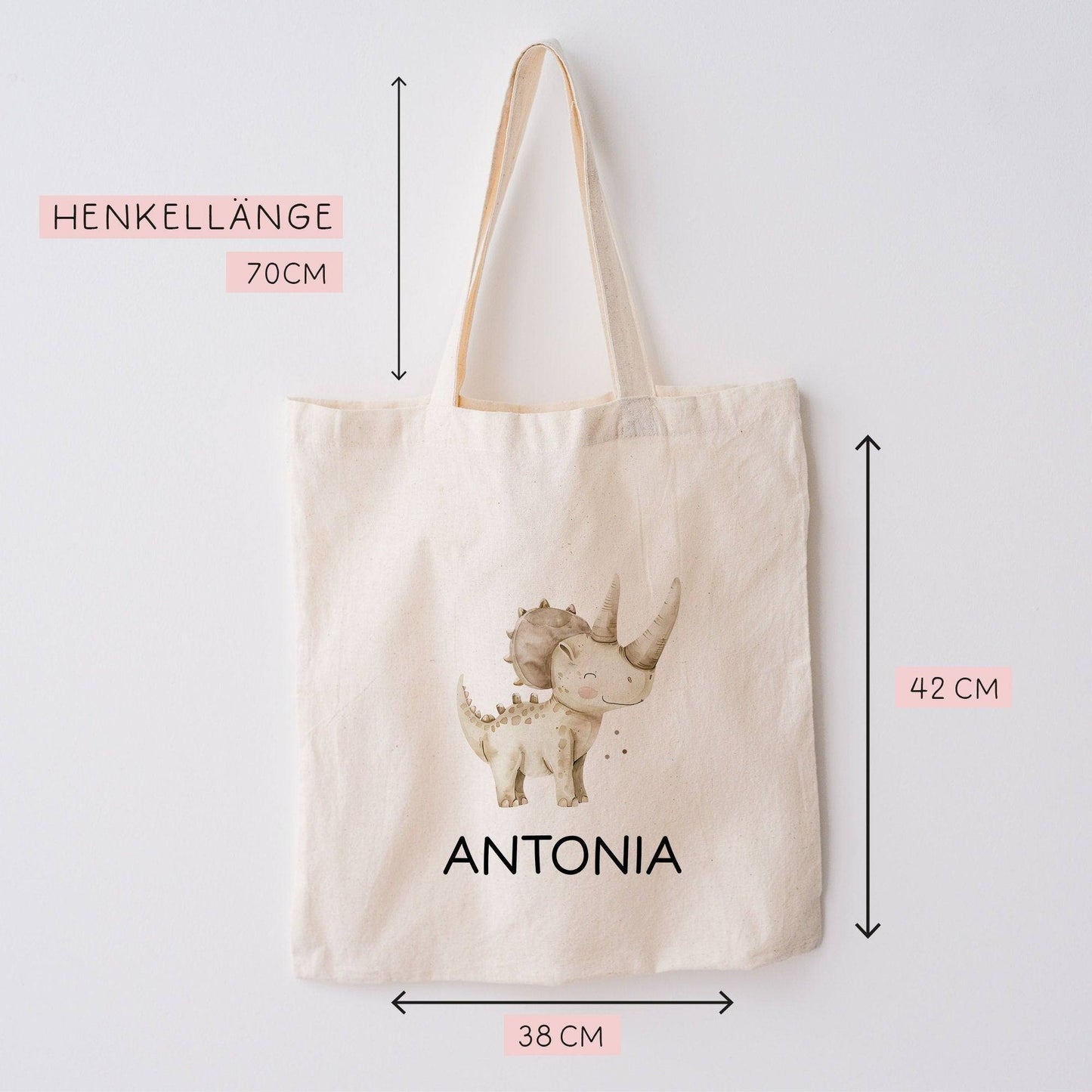 Dinosaurier Dino Stofftasche Tasche Styracosaurus personalisiert Kinder-Beutel als Sporttasche, Wechselwäsche, Stoffbeutel Kita & Schule kleinebuchstaben