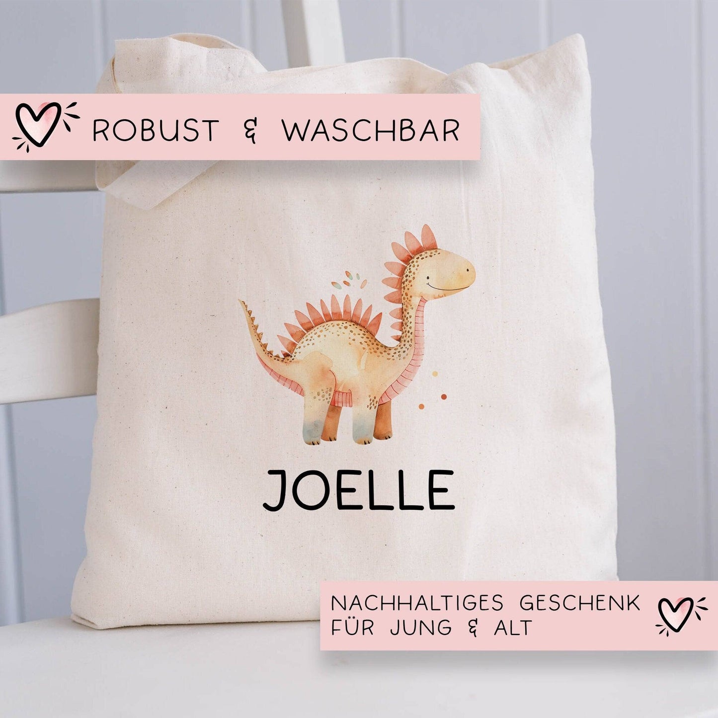 Tasche Dinosaurier Dino Stofftasche Stegosaurus personalisiert Kinder-Beutel als Sporttasche, Wechselwäsche, Stoffbeutel Kita, KIGA & Schule kleinebuchstaben