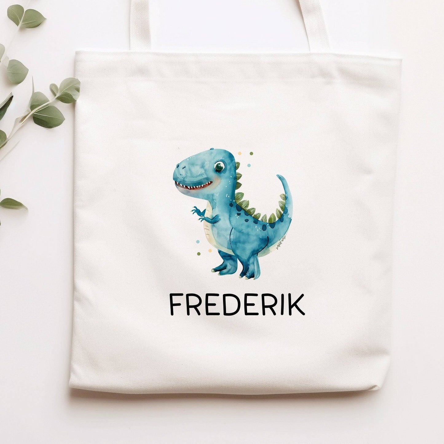 Stoffbeutel Dinosaurier Dino Stofftasche Tyrannosaurus Rex Tasche personalisiert Kinder-Beutel als Sporttasche, Wechselwäsche, Kita & Schule kleinebuchstaben