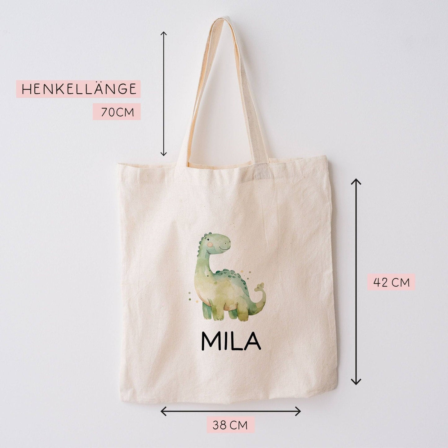 Stoffbeutel Dinosaurier Dino Wunschname Stofftasche Brontosaurus Tasche personalisiert Kinder-Beutel als Sporttasche, Wechselwäsche & Schule kleinebuchstaben