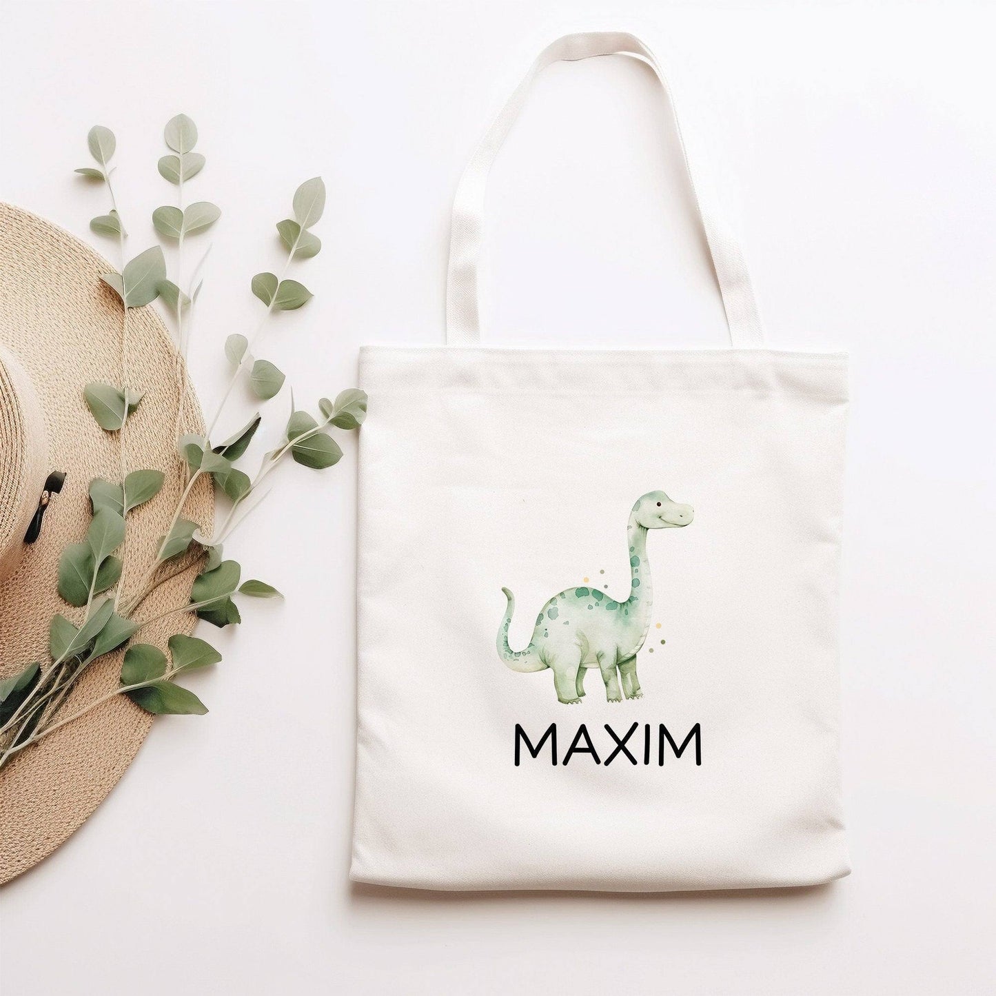 Kinder-Beutel Stoffbeutel Dinosaurier Dino Wunschname Stofftasche Brontosaurus Tasche personalisiert als Sporttasche, Wechselwäsche & Schule kleinebuchstaben