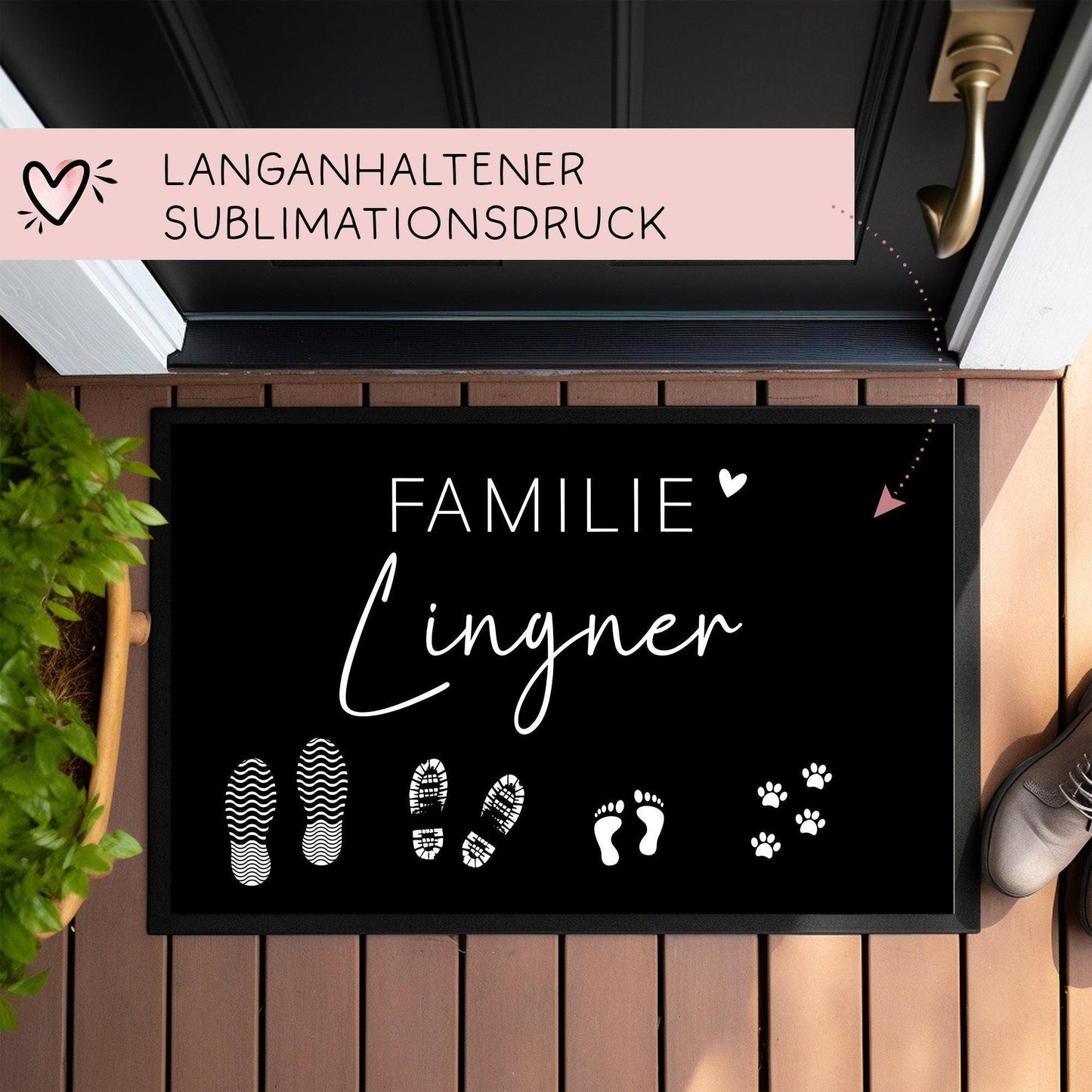 Personalisierte Fußmatte - Fußmatte | personalisierbar mit Familiennamen | Fußabdrücke | 60x40 cm | Geschenkidee zum Umzug, Einzug kleinebuchstaben