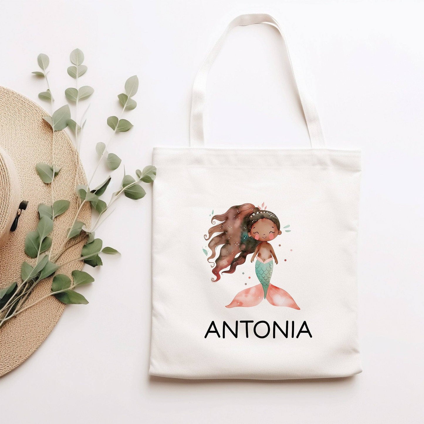 Kinder-Beutel Meerjungfrau Stofftasche Personalisiert mit Wunschnamen für Schule, Kindergarten, Wäschebeutel, Sportbeutel, Wechselwäsche kleinebuchstaben
