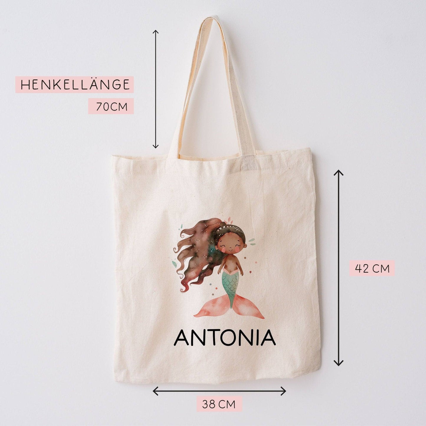 Kinder-Beutel Meerjungfrau Stofftasche Personalisiert mit Wunschnamen für Schule, Kindergarten, Wäschebeutel, Sportbeutel, Wechselwäsche kleinebuchstaben