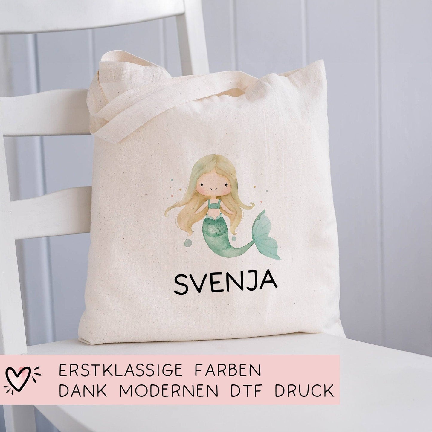 Wäschebeutel Meerjungfrau Kinder-Beutel Stofftasche Personalisiert mit Wunschnamen für Schule, Kindergarten, Sportbeutel, Wechselwäsche kleinebuchstaben