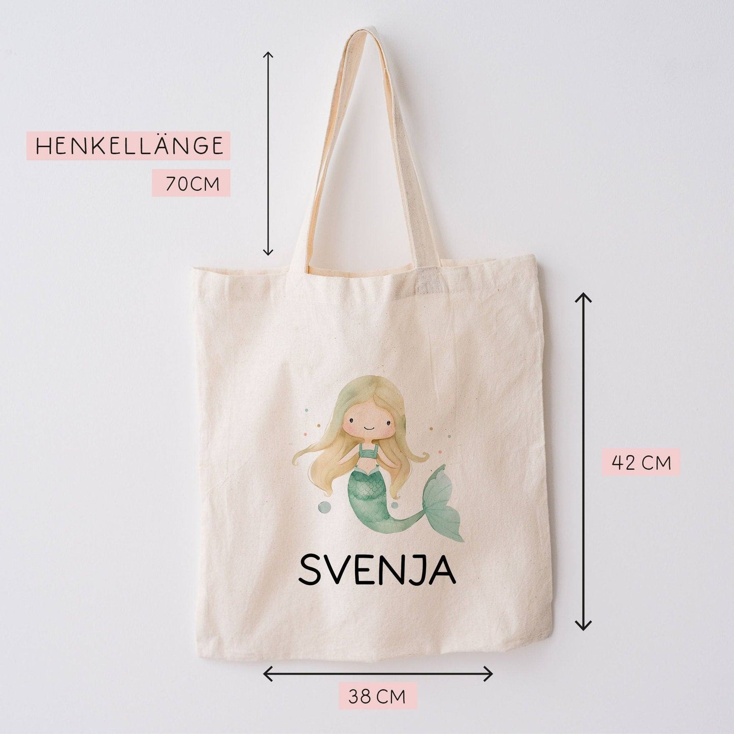 Wäschebeutel Meerjungfrau Kinder-Beutel Stofftasche Personalisiert mit Wunschnamen für Schule, Kindergarten, Sportbeutel, Wechselwäsche kleinebuchstaben