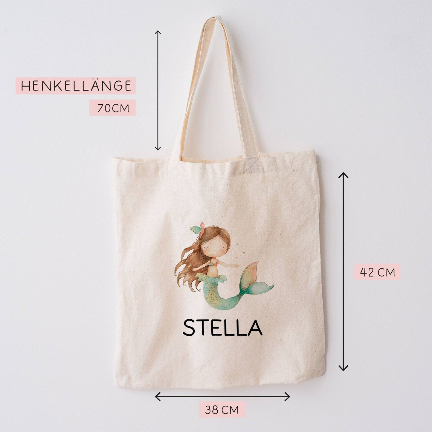 Kindergarten Einschulung Meerjungfrau Kinder-Beutel Stofftasche Personalisiert mit Wunschnamen für Schule, Wäschebeutel, Wechselwäsche kleinebuchstaben