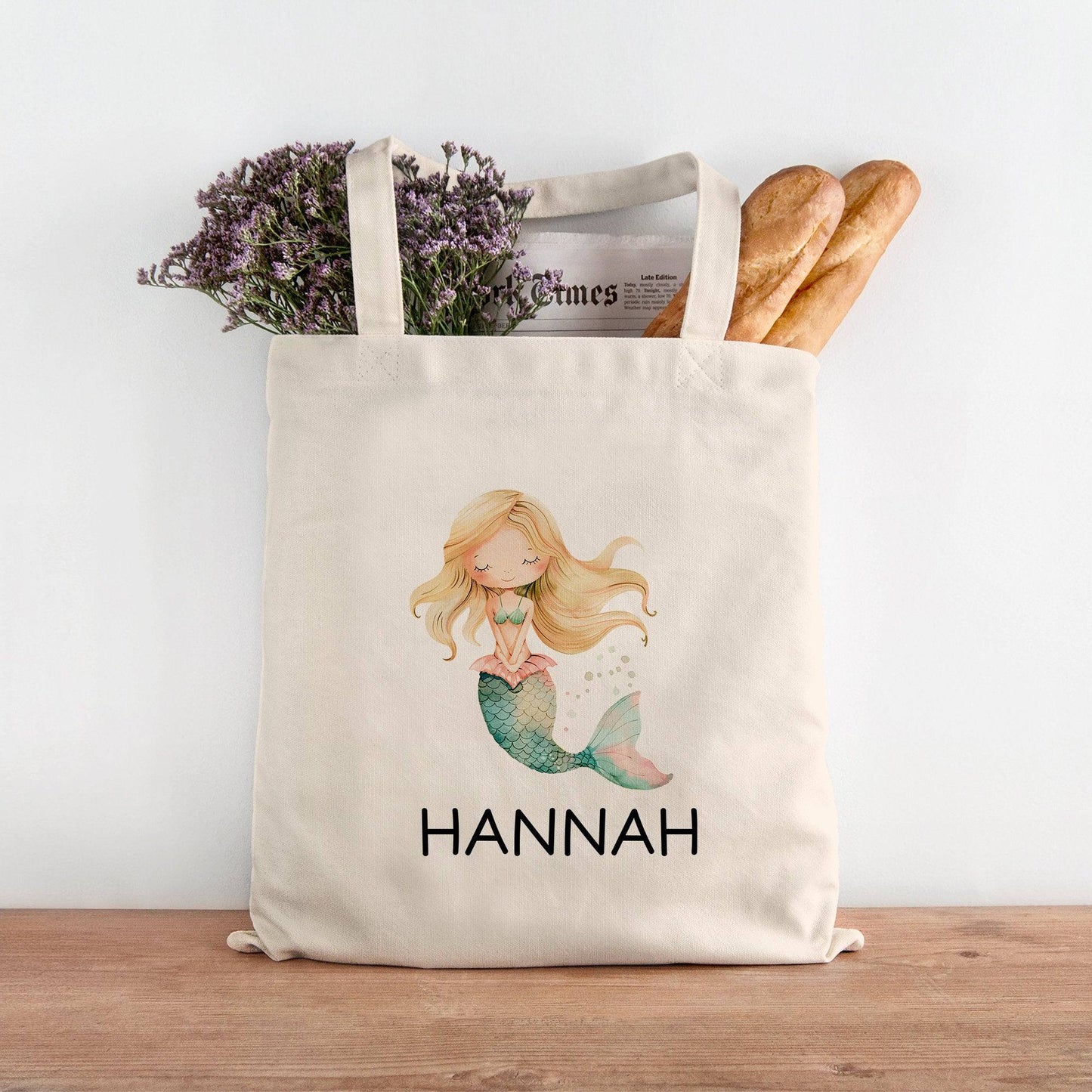 Personalisiert Meerjungfrau Einschulung Stofftasche Kindergarten Wäschebeutel Kinder-Beutel mit Wunschnamen für Schule, Wechselwäsche kleinebuchstaben