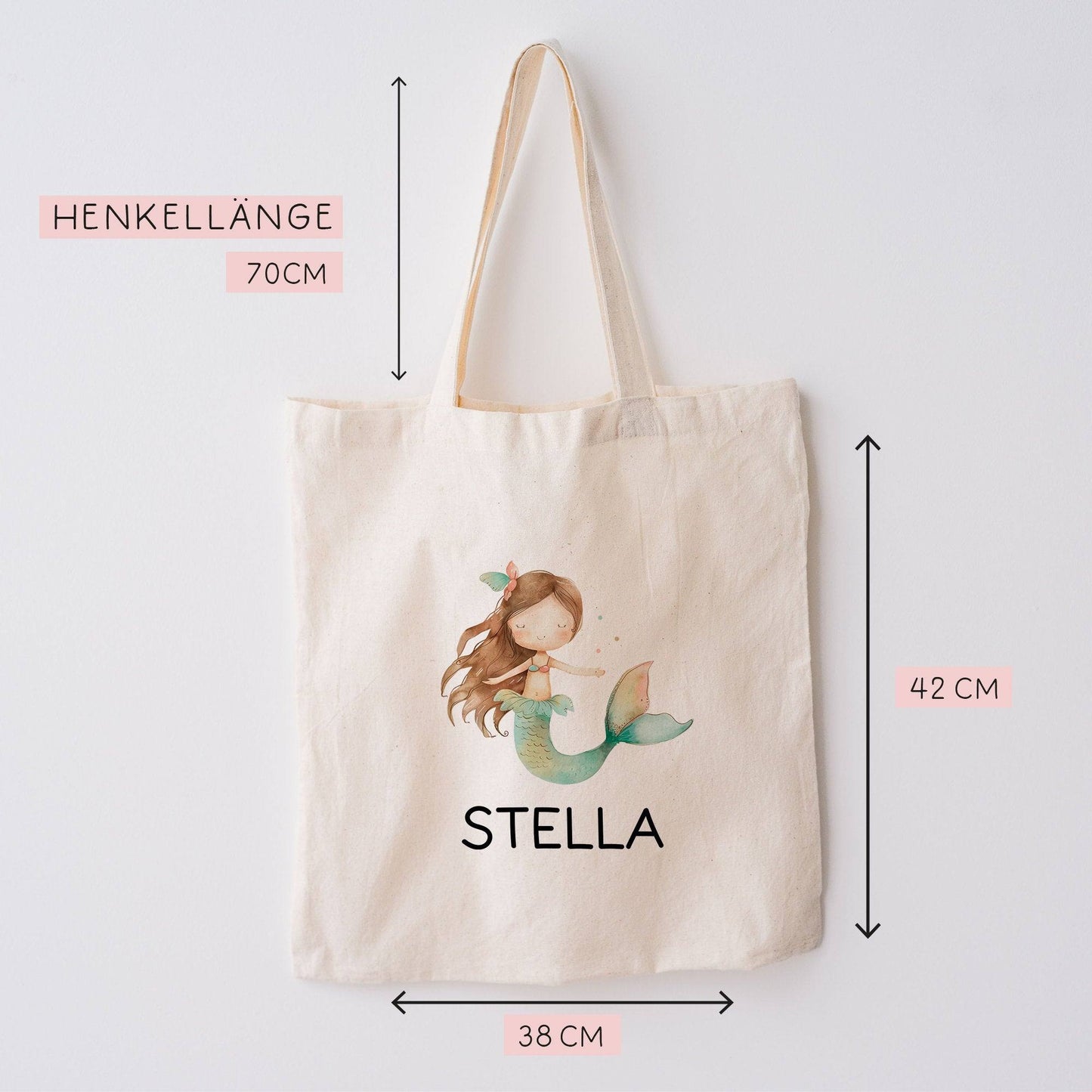 Personalisiert Meerjungfrau Einschulung Stofftasche Kindergarten Wäschebeutel Kinder-Beutel mit Wunschnamen für Schule, Wechselwäsche kleinebuchstaben