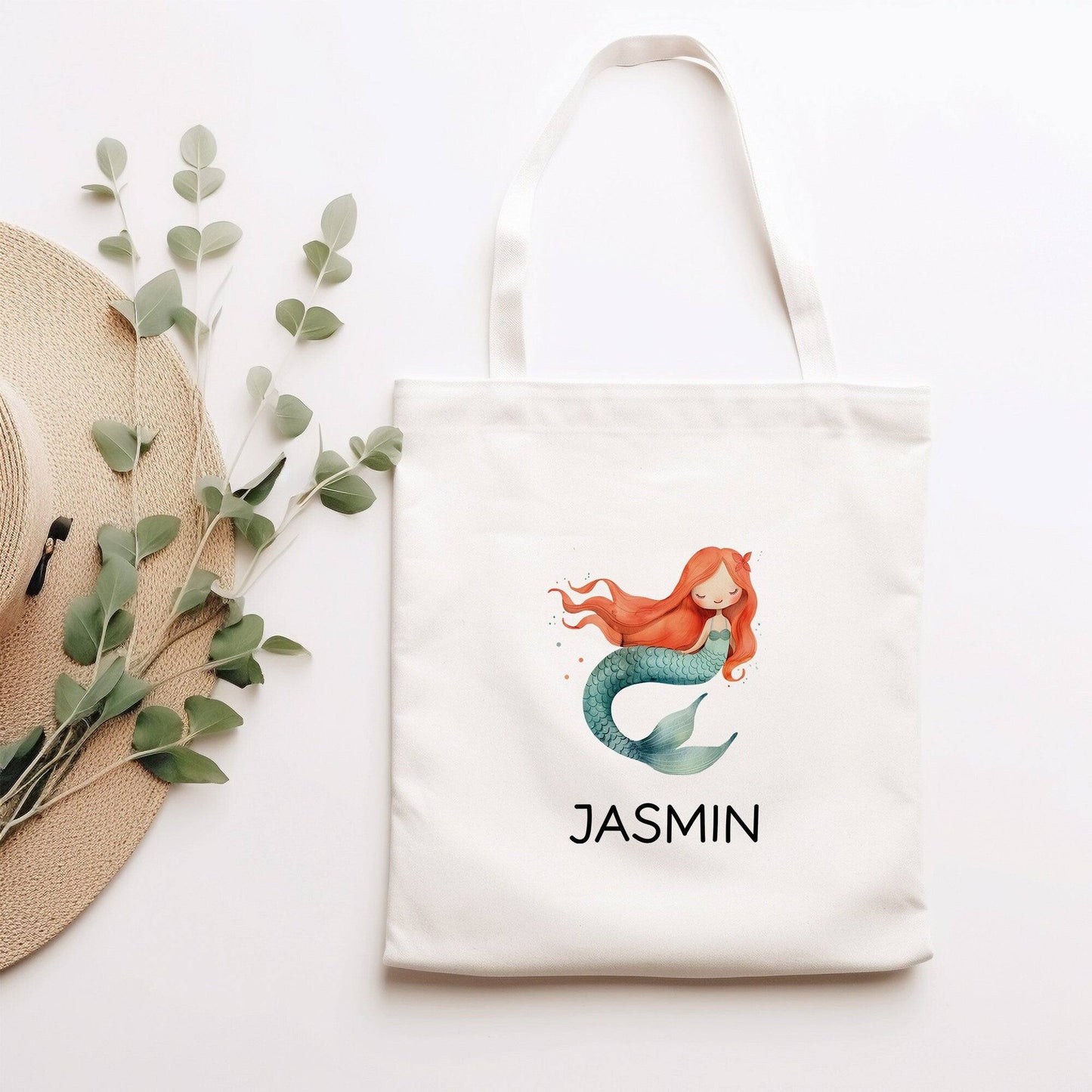 Meerjungfrau Stofftasche Personalisiert Einschulung Kindergarten Wäschebeutel Sportbeutel mit Wunschnamen für Schule, Wechselwäsche kleinebuchstaben Meerjungfrau 02 Stofftasche
