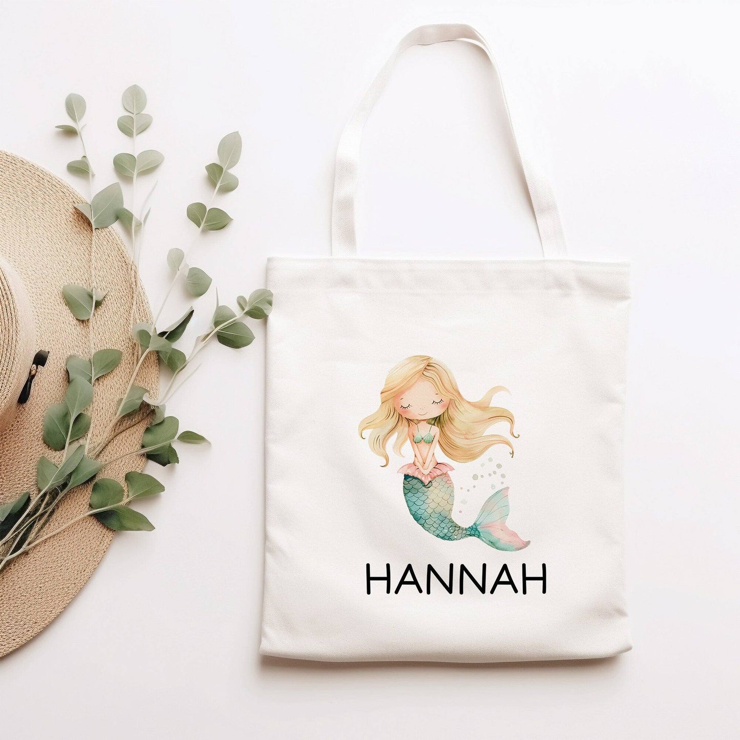 Meerjungfrau Stofftasche Personalisiert Einschulung Kindergarten Wäschebeutel Sportbeutel mit Wunschnamen für Schule, Wechselwäsche kleinebuchstaben Meerjungfrau 06 Stofftasche