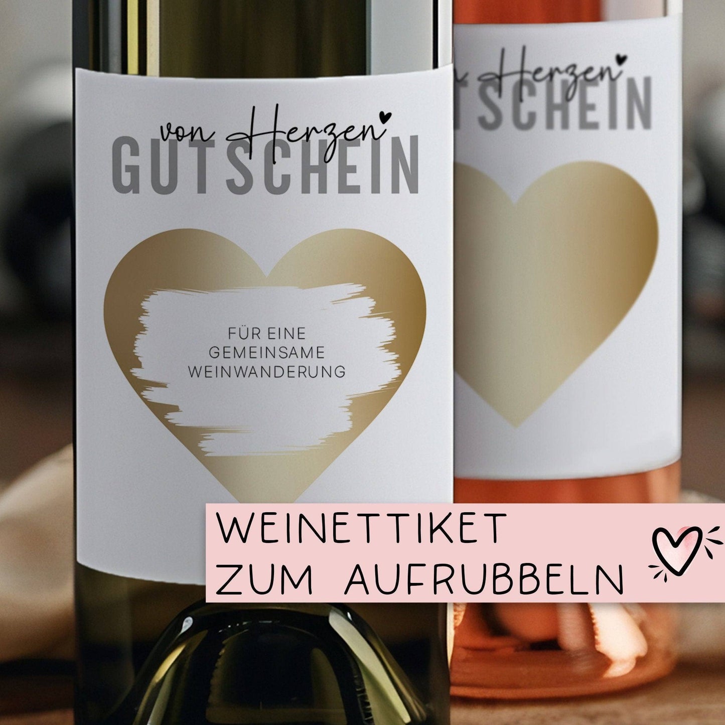 Gutschein Weinflaschen-Etikett | Personalisiertes Wein Flaschen Etikett | Rubbellos Weinetikett Weihnachten Geburtstag Geschenk Freundin kleinebuchstaben
