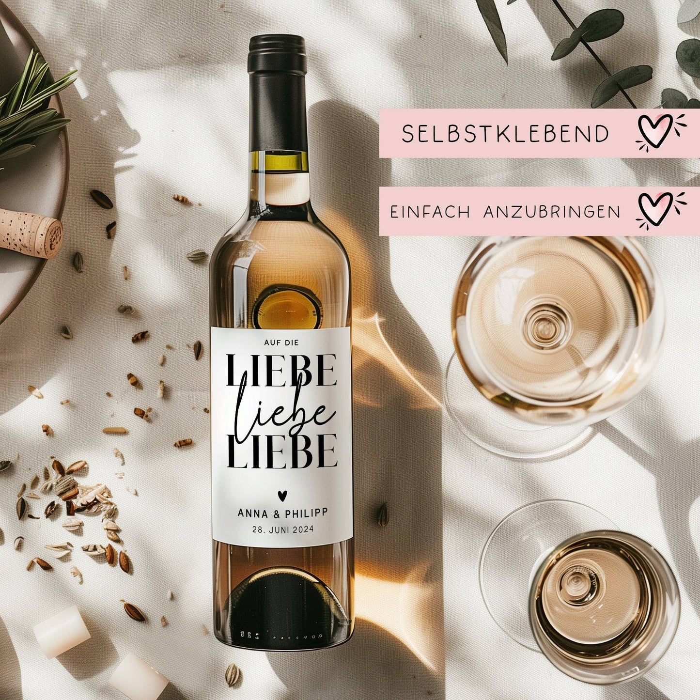 Weinlabel | Hochzeitsgeschenk | Auf die Liebe Liebe Liebe | Wein Flaschen Etikett | Personalisiert mit Namen und Datum | Geschenk Brautpaar kleinebuchstaben