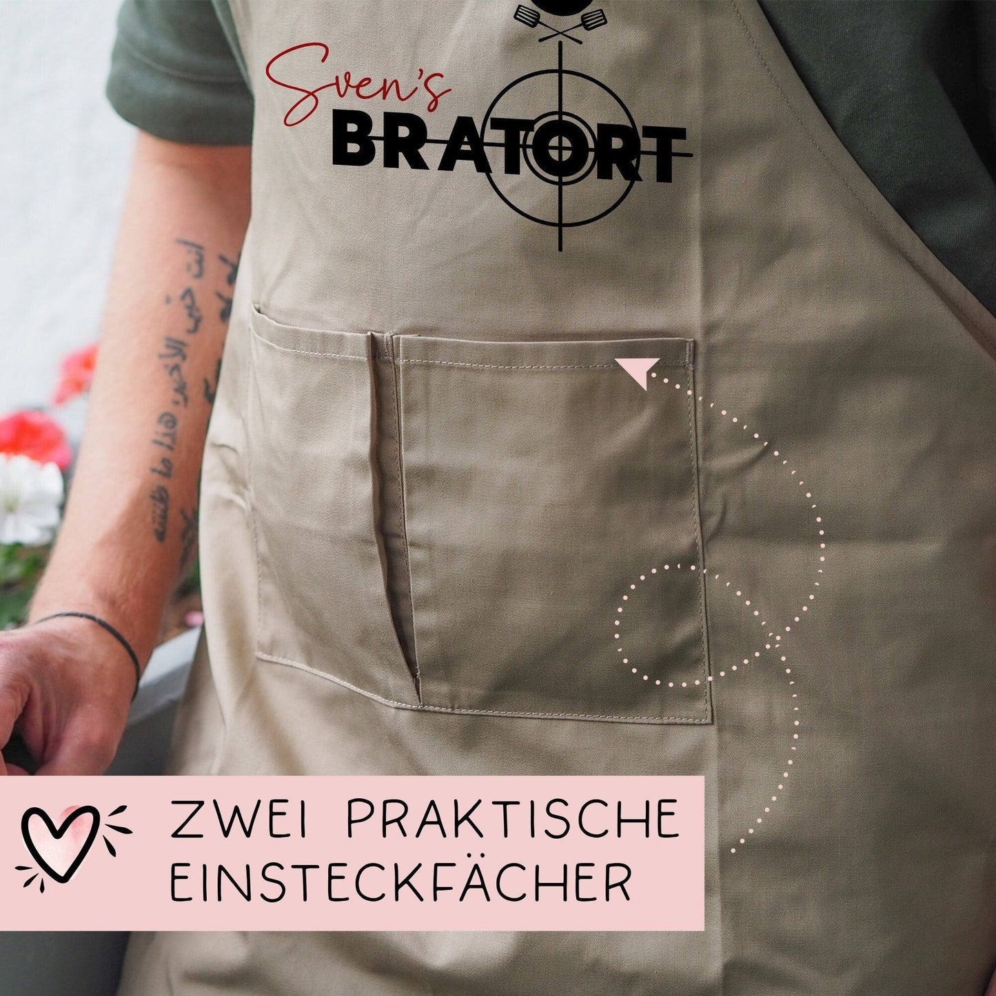 Personalisierte Premium Grillschürze Bratort Schürze mit Kunstleder Applikation | Kochschürze | Grillschürze mit Wunschnamen | Geschenkidee kleinebuchstaben