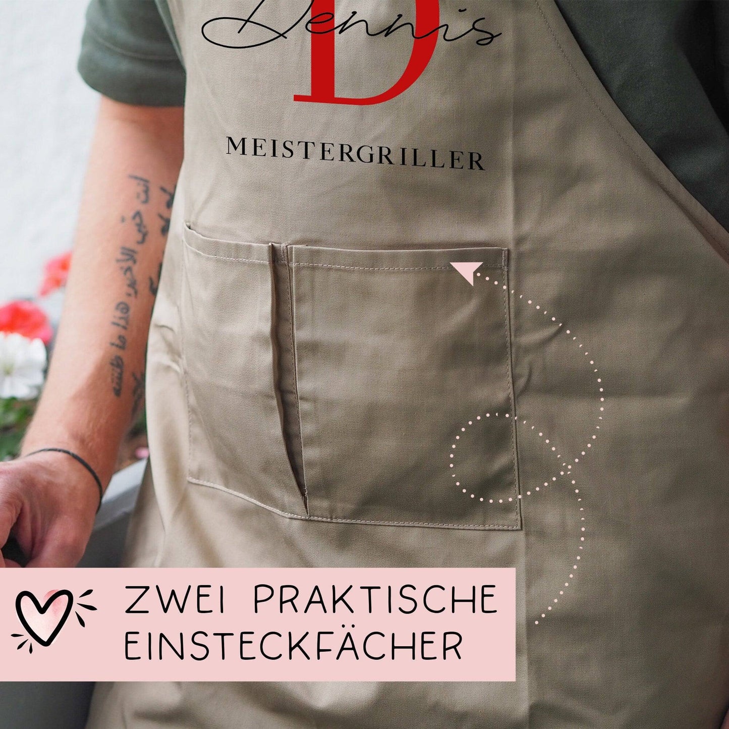 Premium Grillschürze personalisiert für Männer mit Kunstleder Applikation zum 60. Geburtstag -Baumwollschürze, Küchenschürze, Eigenen Namen kleinebuchstaben