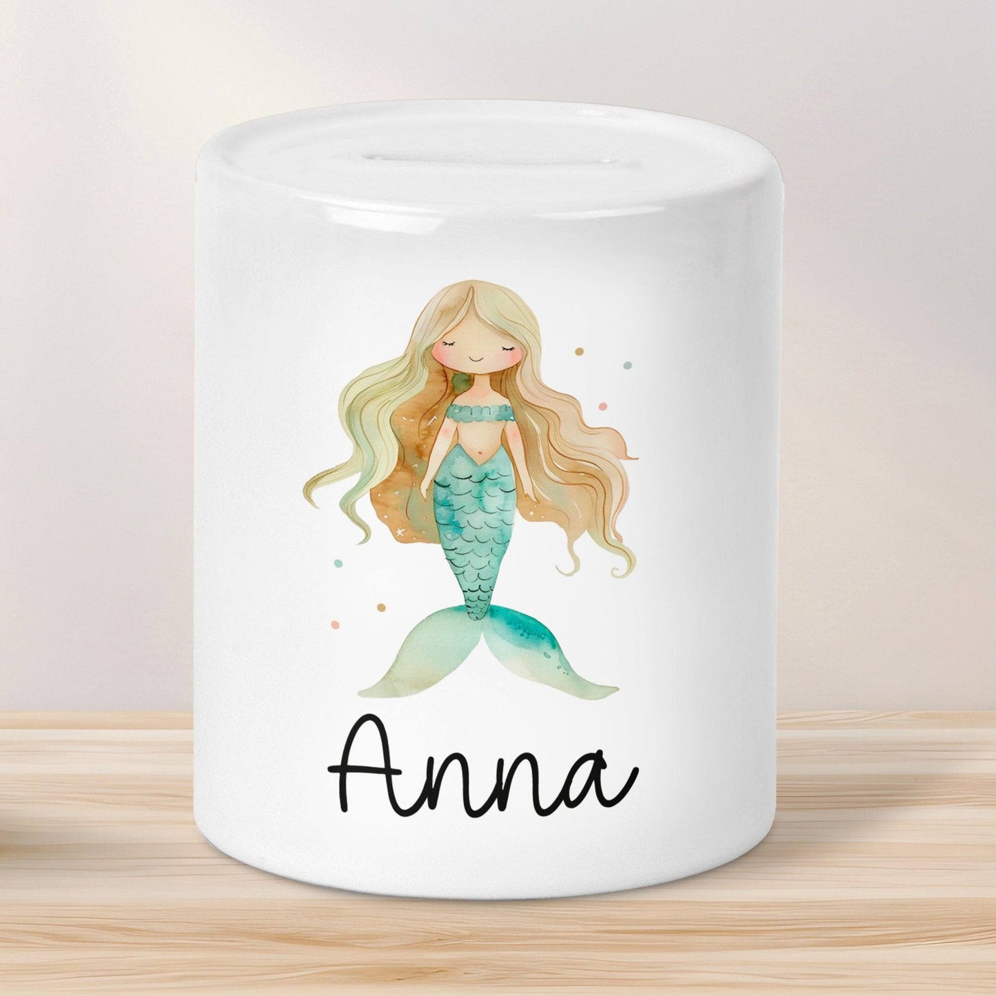 Spardose Meerjungfrau Personalisiert mit Name oder Wunschnamen für Mädchen aus Keramik. Geschenk Taufe, Geburtstag od. Weihnachten Sparbox kleinebuchstaben Meerjungfrau 08