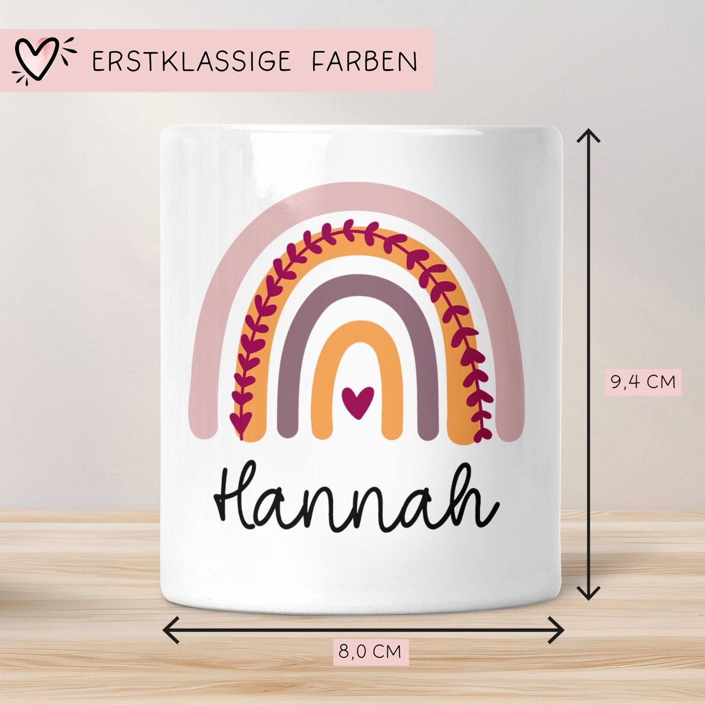 Personalisierte Spardose Regenbogen mit Namen und Datum - Rosa - Geschenk für Mädchen zum Geburtstag Weihnachten Firmung Geburt Einschulung kleinebuchstaben