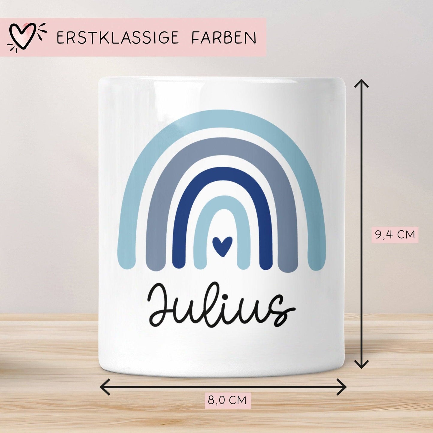 Personalisierte Spardose Regenbogen mit Namen und Datum - Blau - Geschenk für Junge zum Geburtstag Weihnachten Firmung Geburt Einschulung kleinebuchstaben