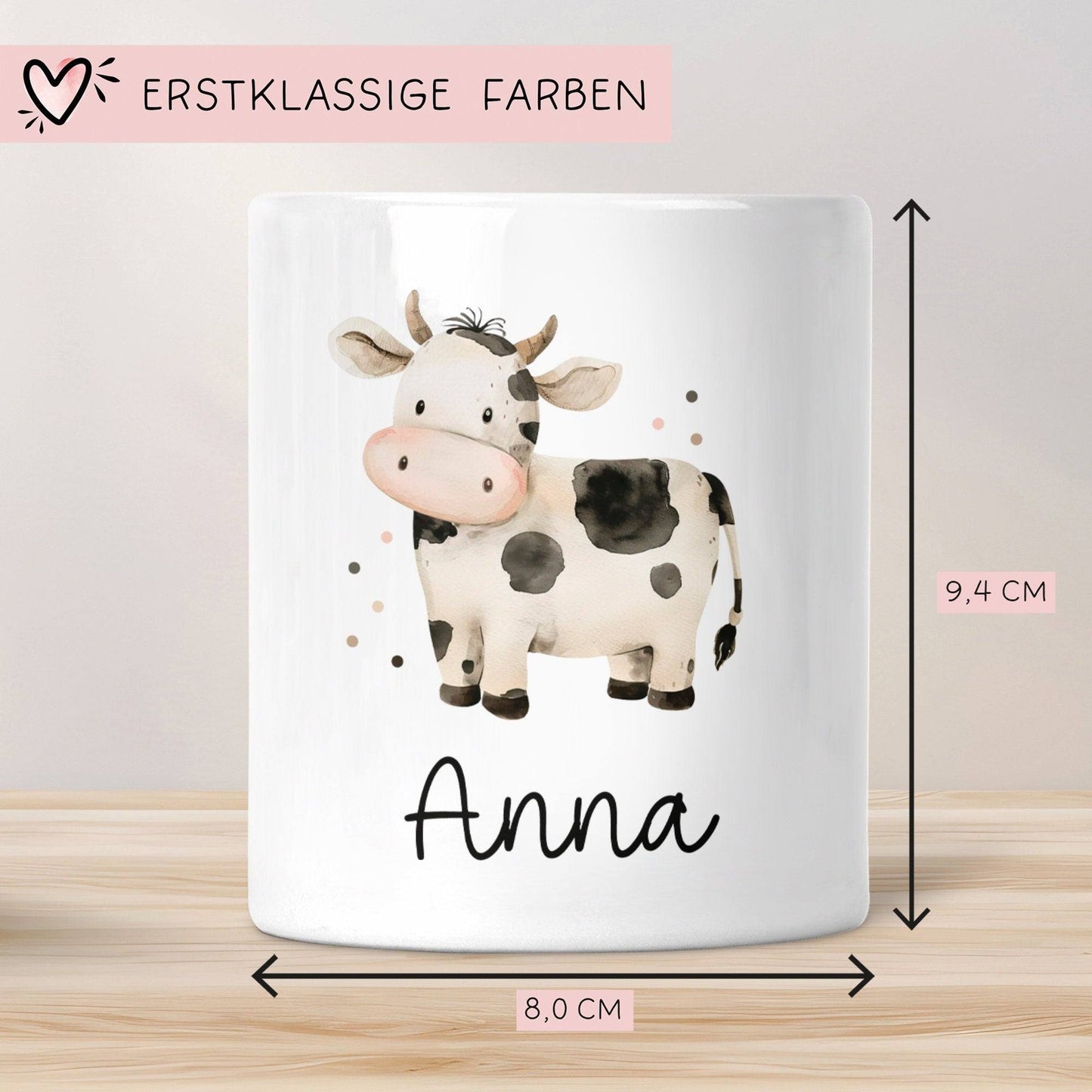 Spardose mit Namen Kuh Tier Personalisiert optional mit Datum - Schwarz Weiß - Geschenk für Junge & Mädchen zum Geburtstag Weihnachten kleinebuchstaben