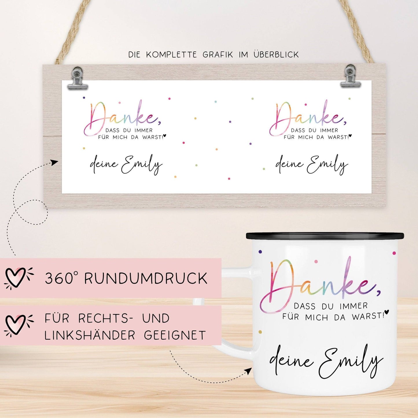 Abschiedsgeschenk Erzieherin Geschenk Abschiedsgeschenk Lehrerin Dankeschön Geschenk Tasse - Danke - Emaille Tasse Becher - Schwarz, Silber kleinebuchstaben