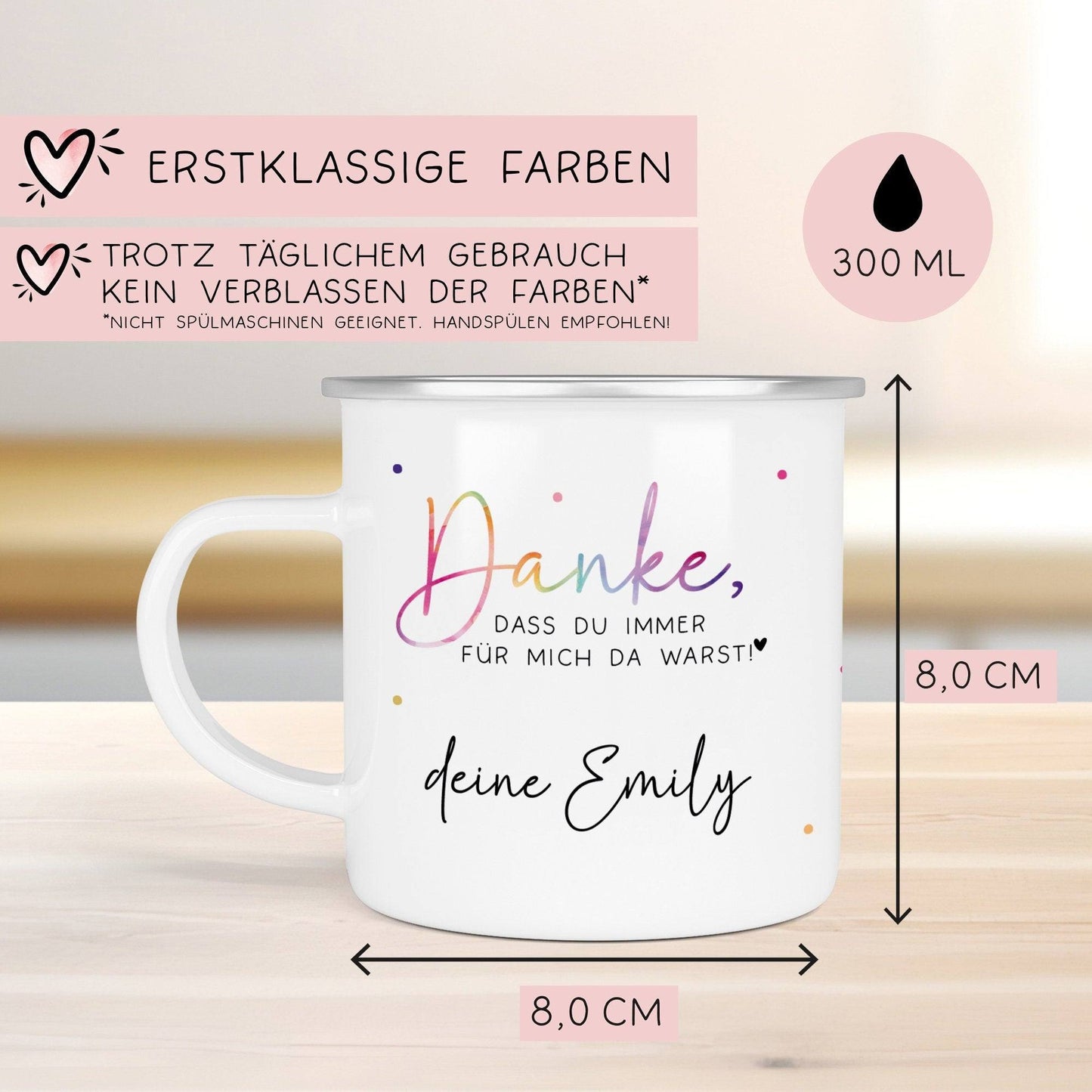 Abschiedsgeschenk Erzieherin Geschenk Abschiedsgeschenk Lehrerin Dankeschön Geschenk Tasse - Danke - Emaille Tasse Becher - Schwarz, Silber kleinebuchstaben
