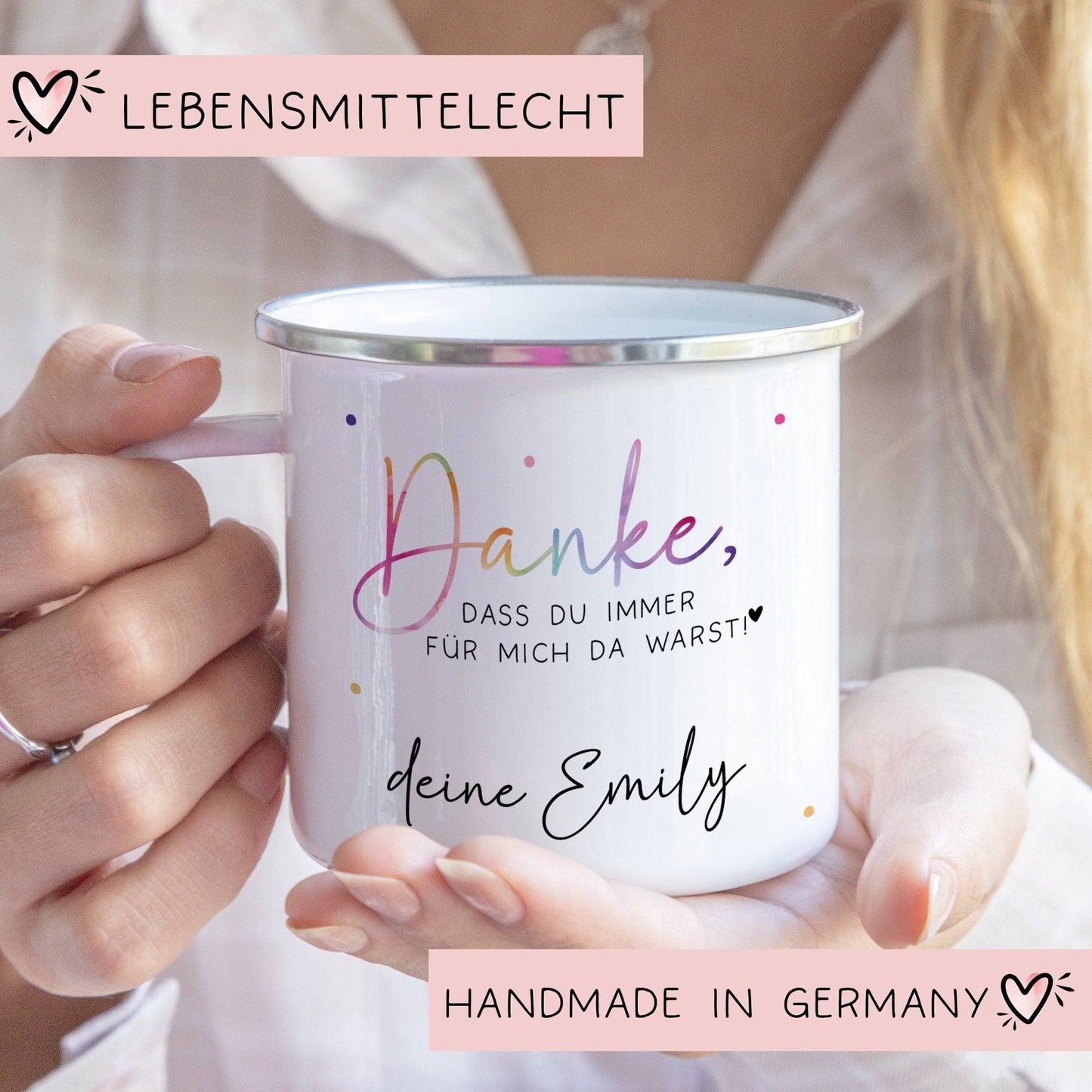 Abschiedsgeschenk Erzieherin Geschenk Abschiedsgeschenk Lehrerin Dankeschön Geschenk Tasse - Danke - Emaille Tasse Becher - Schwarz, Silber kleinebuchstaben
