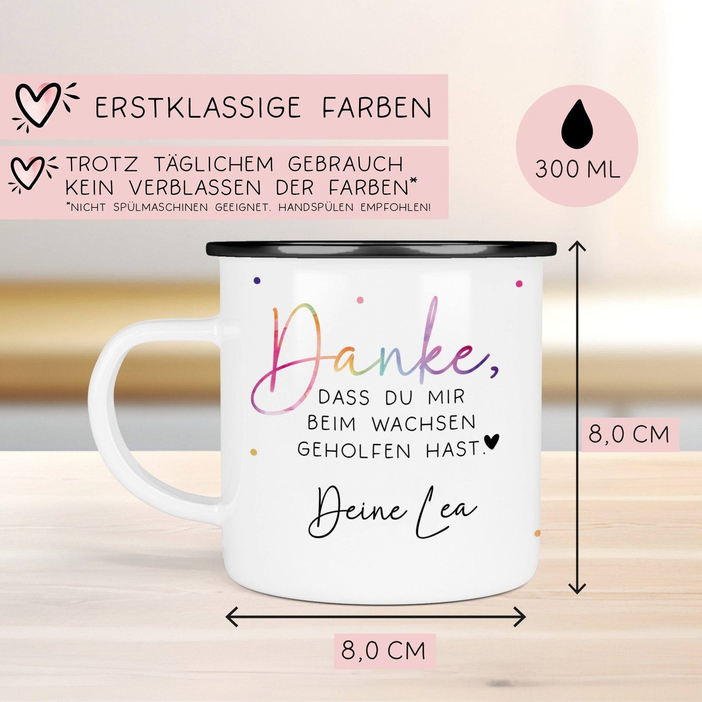 Danke das du mir beim Wachsen geholfen hast. Abschiedsgeschenk für Erzieherin Geschenk Abschiedsgeschenk Lehrerin Emaille Becher. kleinebuchstaben