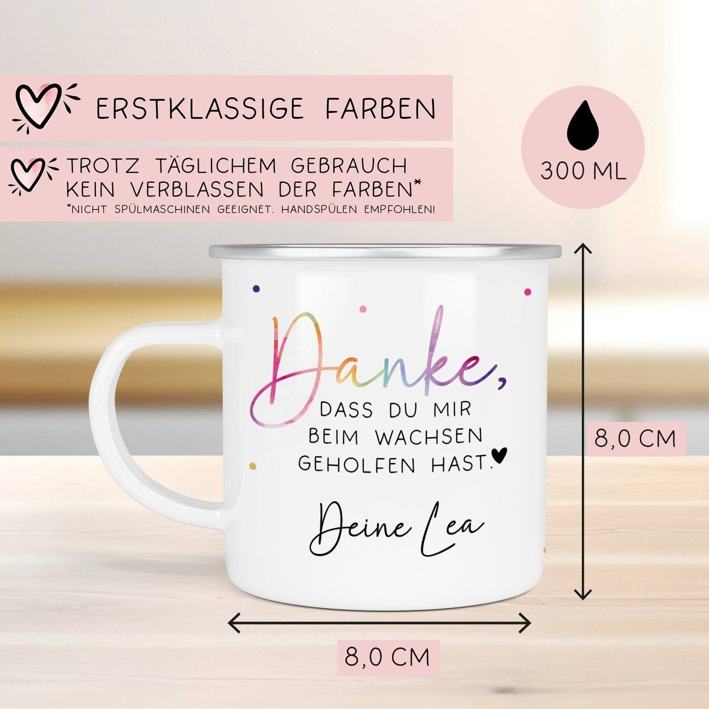 Danke das du mir beim Wachsen geholfen hast. Abschiedsgeschenk für Erzieherin Geschenk Abschiedsgeschenk Lehrerin Emaille Becher. kleinebuchstaben
