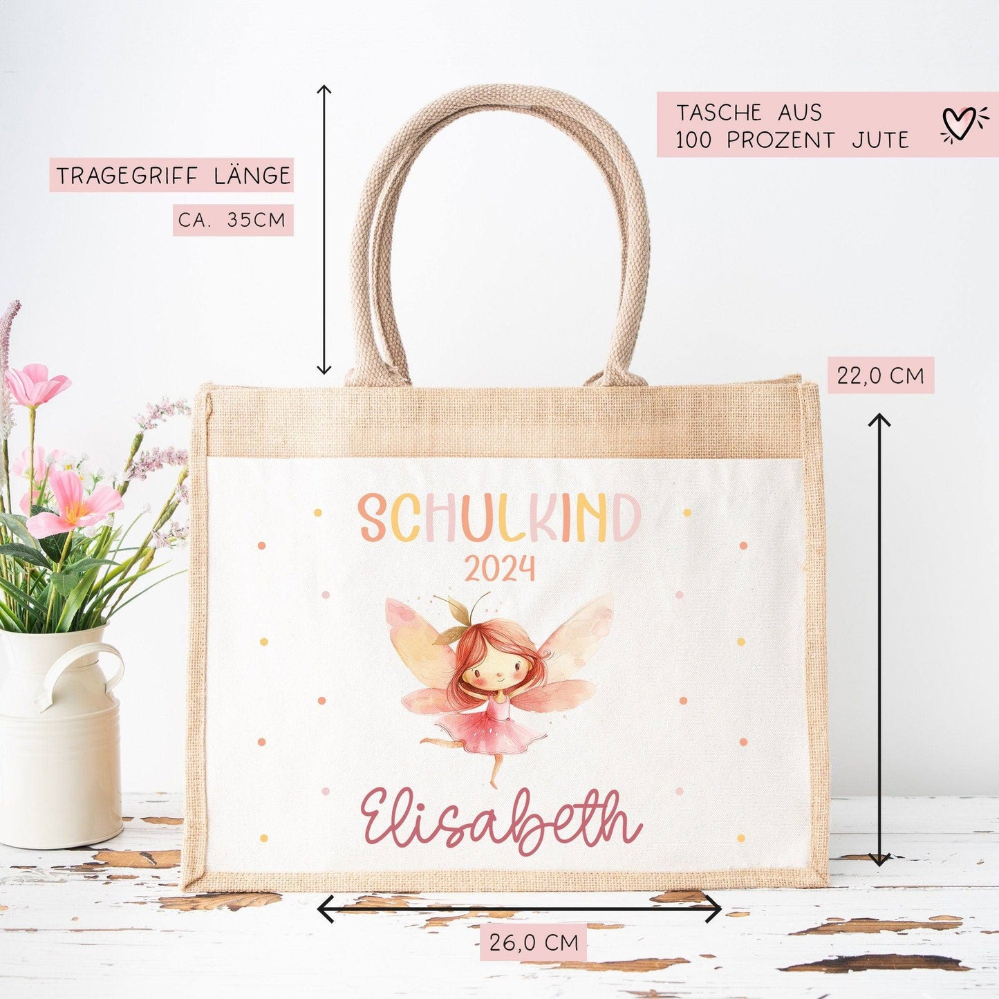 Ballerina Fee Stofftasche Einkaufstasche Kinder-Beutel mit Namen als Sporttasche, Wechselwäsche, Tragetasche -für Kita Schule & Kindergarten kleinebuchstaben Ballerina Fee Pocket-Tasche